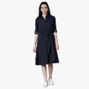 tokyo talkies navy blue printed shirt dress