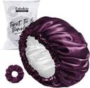 Fabskin Luxury Satin Silk Hair Bonnet Cap for Sleeping with Satin Scrunchie - Wine