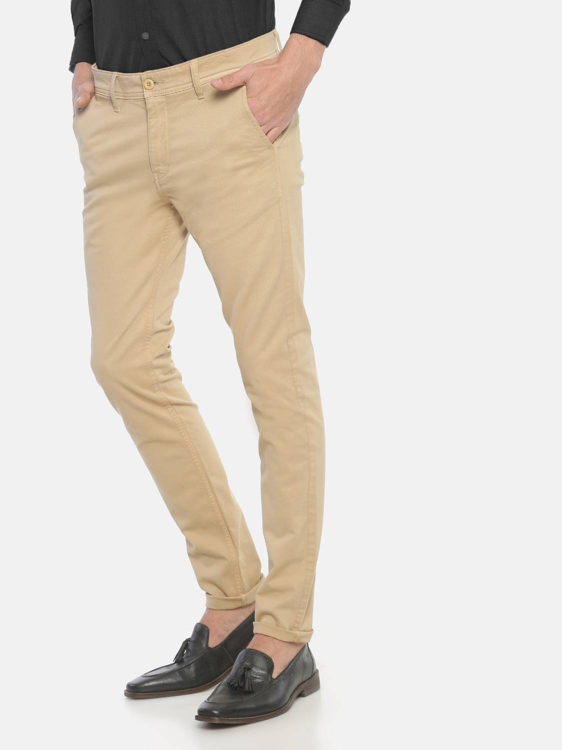 VROJASS Slim Fit Men Cream Trousers - Image 2
