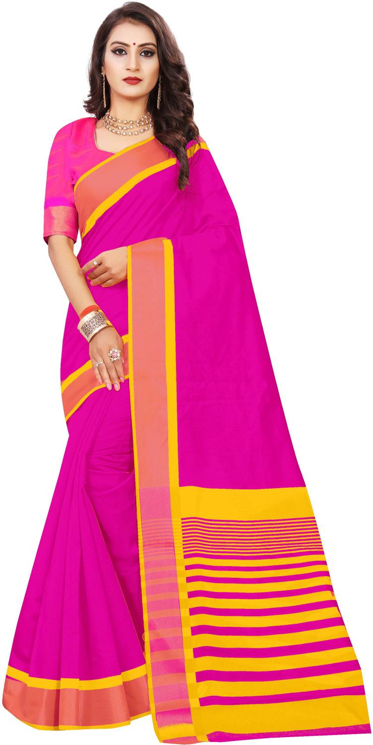 Indian Fashionista Plain Chanderi Cotton Silk Saree with Unstitched Blouse