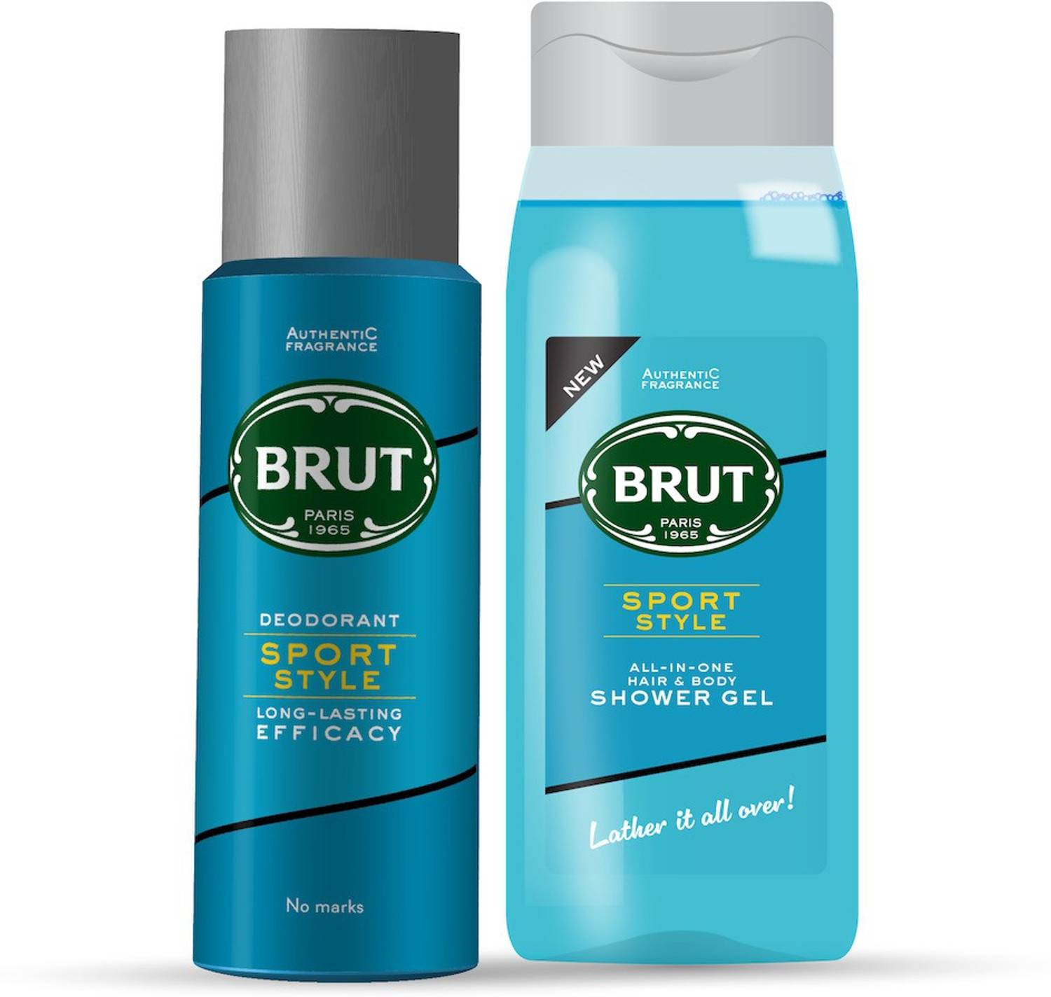 BRUT Sport Style Deodorant for Men 200ml + Sport Style All - In- one Hair & Body Shower Gel for Men 500ml