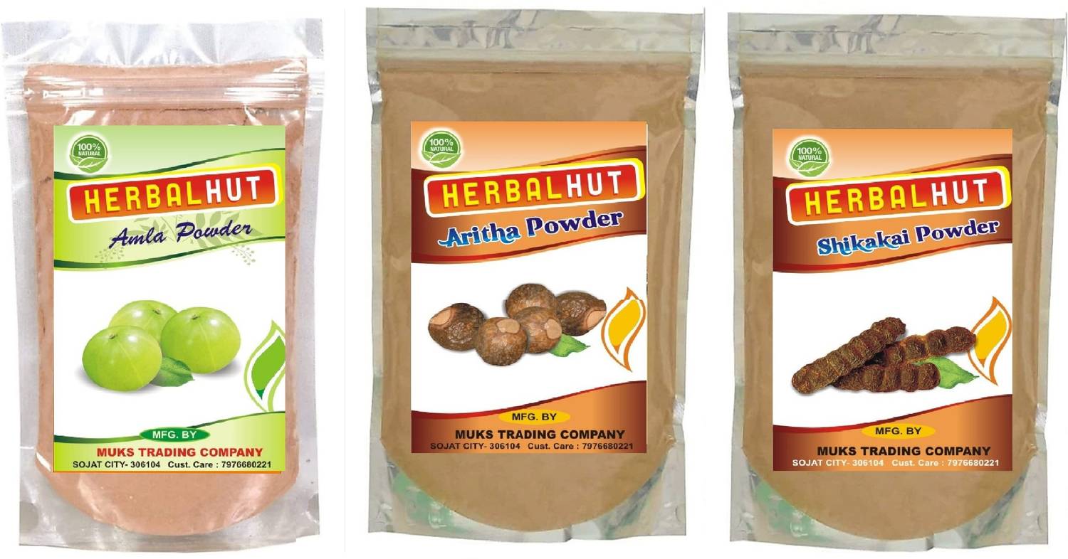HERBALHUT NATURALS Amla Reetha Shikakai Powder Combo 100gm - Image 1