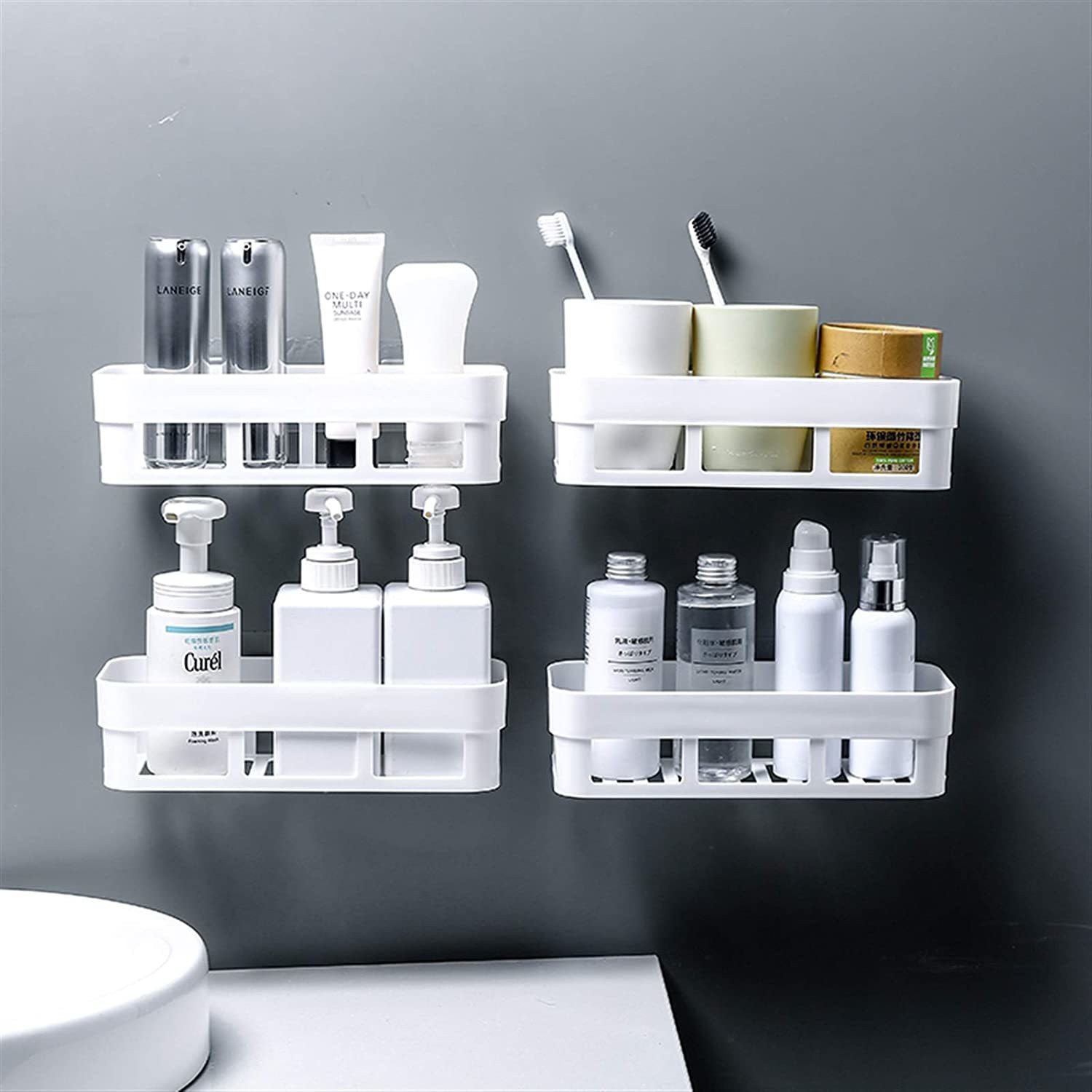 SHOPITECH SHOPITECH Pack OF 4 PCS+ Bathroom Shelf Rack +Plastic Wall Shelf Plastic Toothbrush Holder