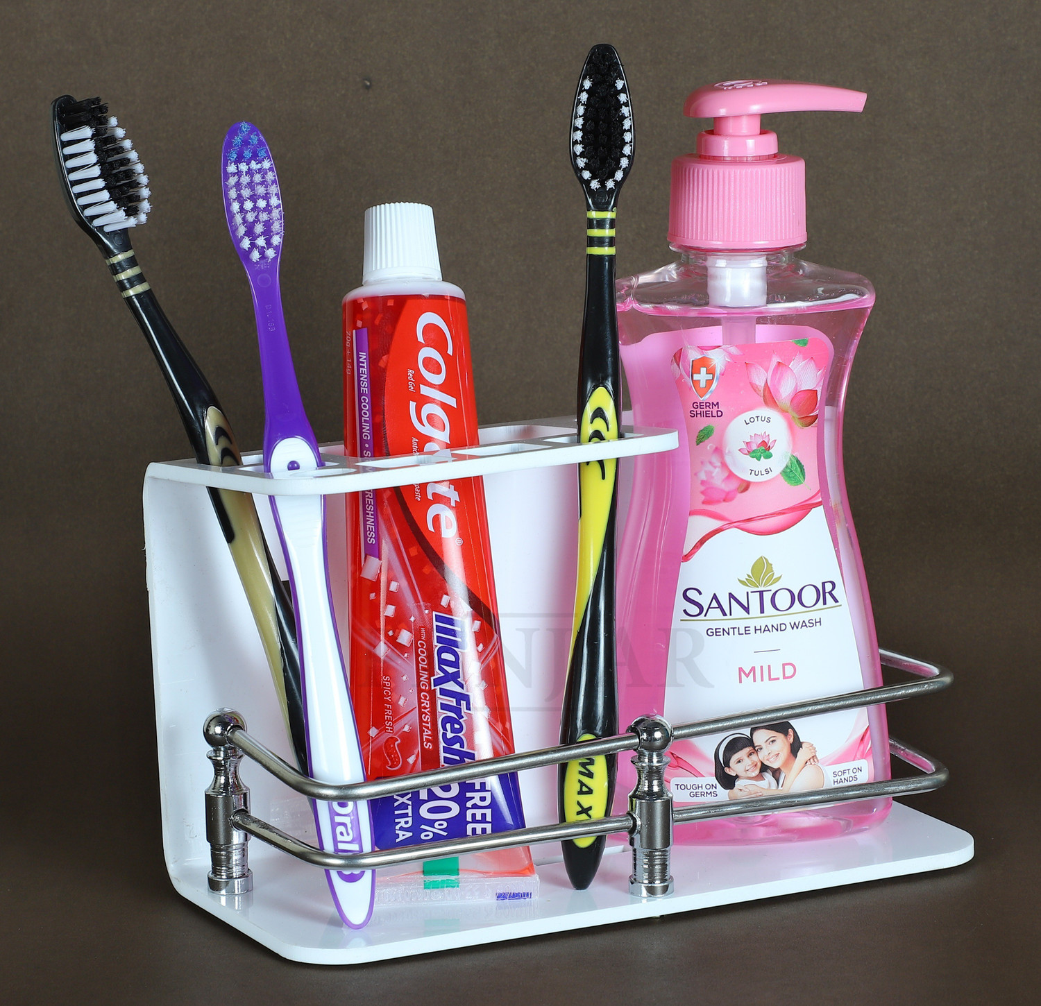 PLNJAR Acrylic Toothbrush Holder Use Razor, Toothpaste, Shampoo, Trimmer Holder Case Acrylic, Stainless Steel Toothbrush Holder