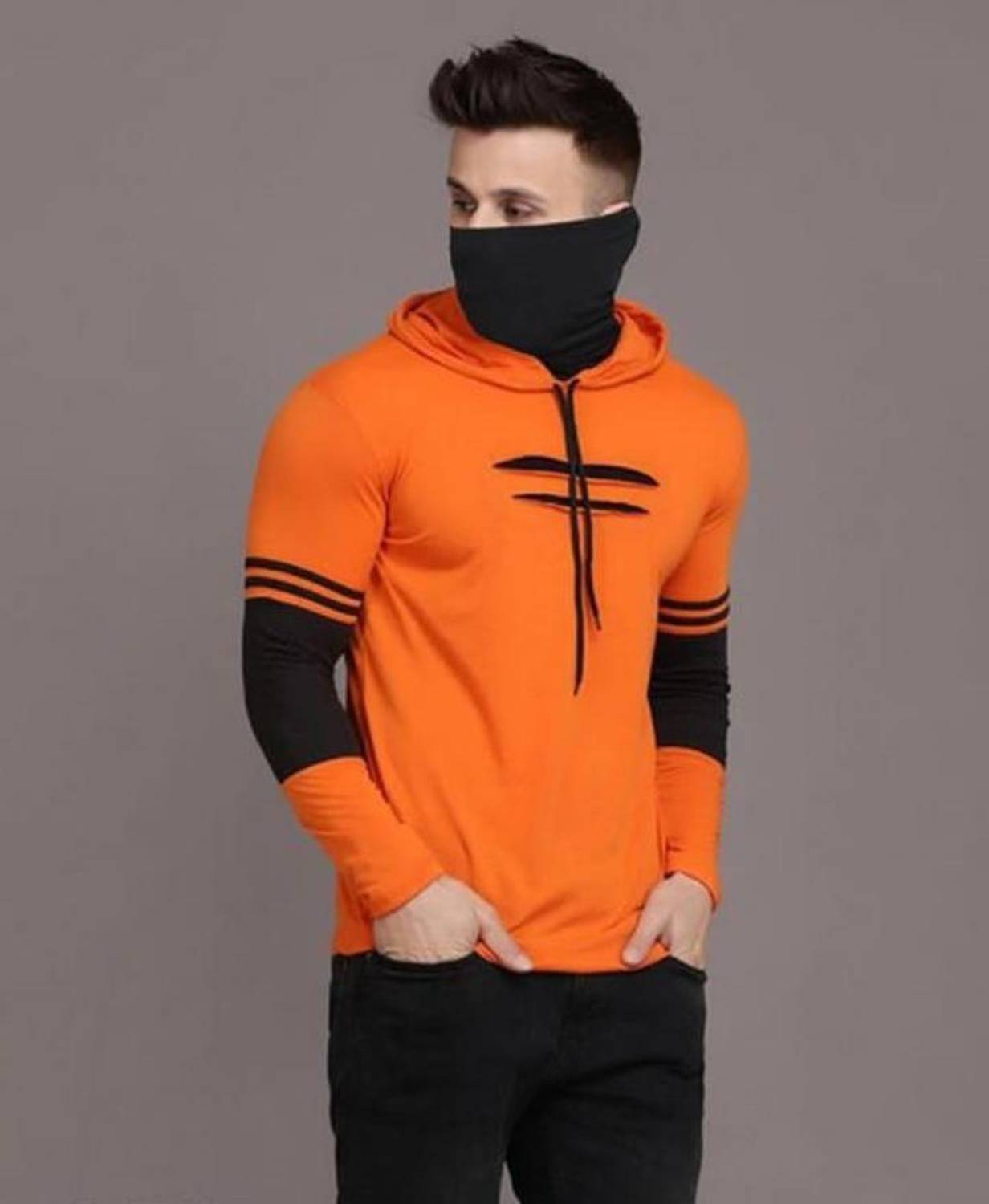 Panda Bear Men Orange, Black T-Shirt - Image 1