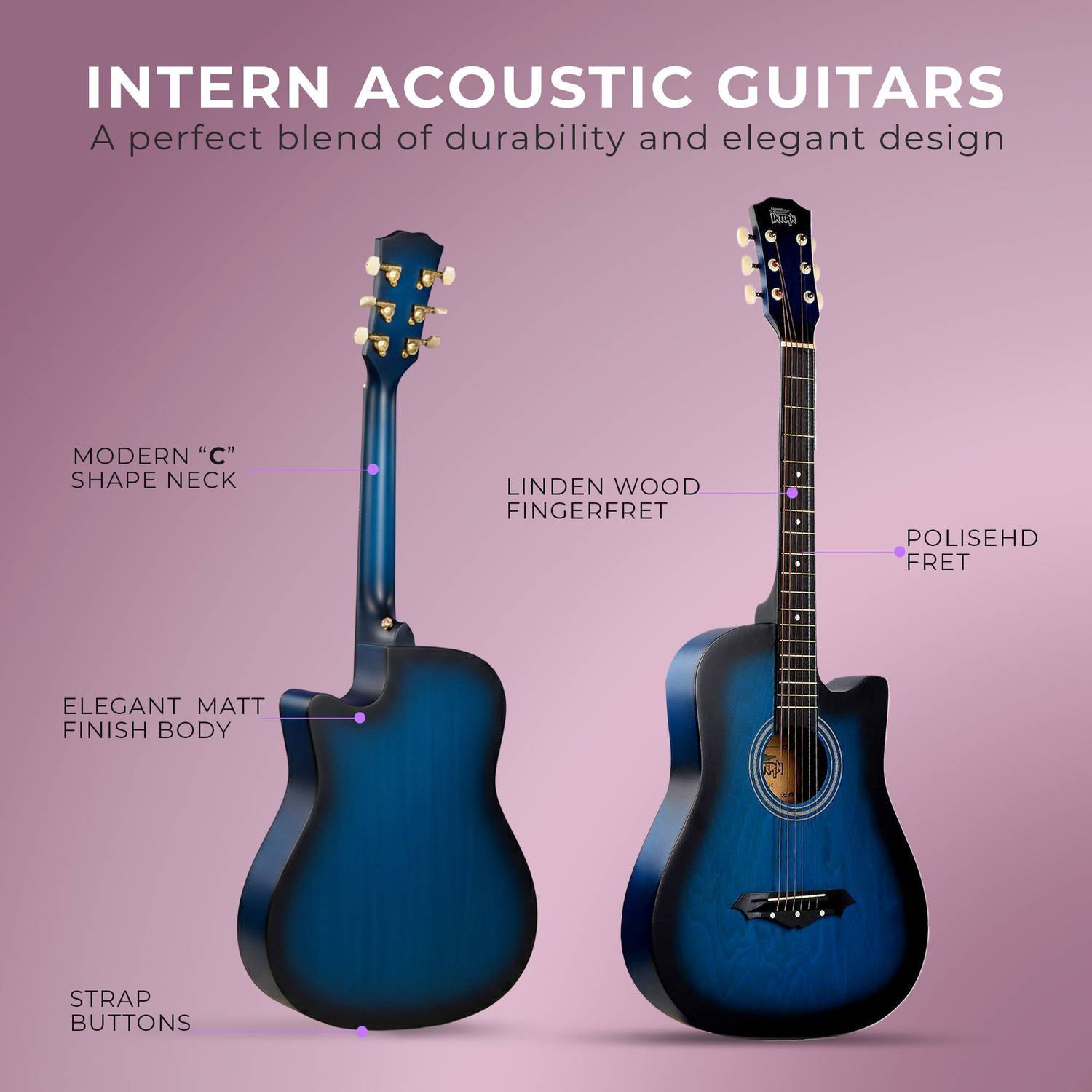 intern INT-38C-BL Acoustic Guitar - Image 4