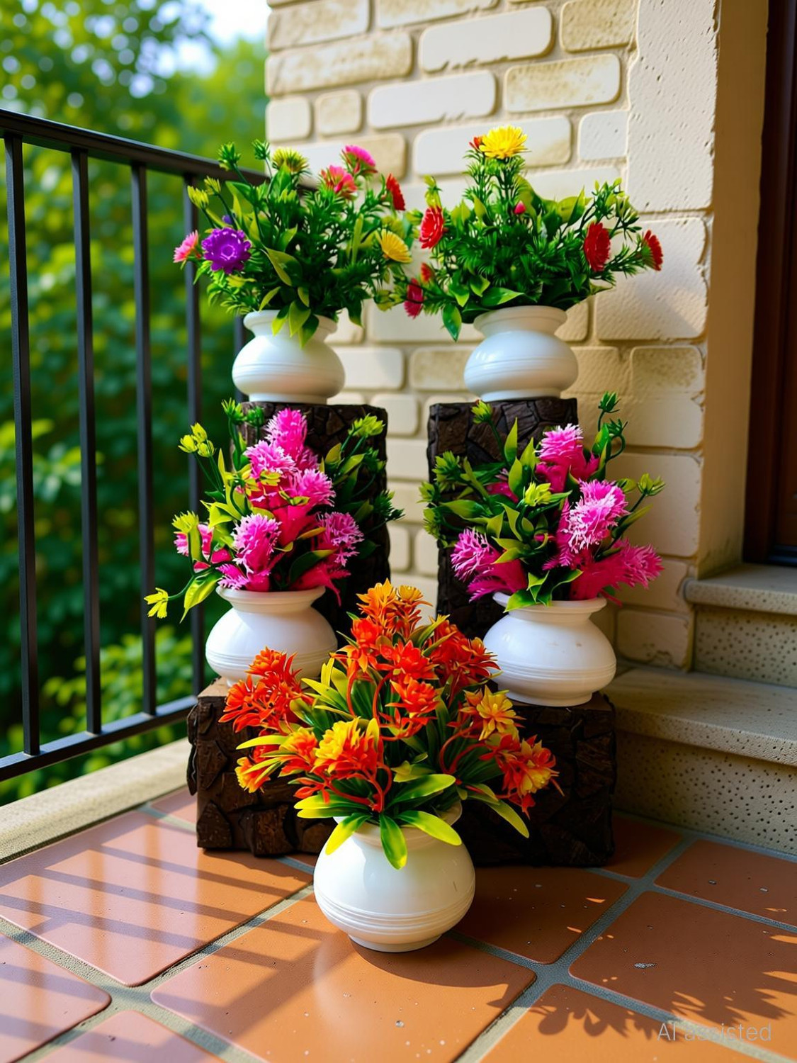 AYMAA COLLECTION Artificial Flower Multicolor With Pot For Home ,Office And Garden Decor Green, Pink, Orange, Multicolor Wild Flower Artificial Flower with Pot
