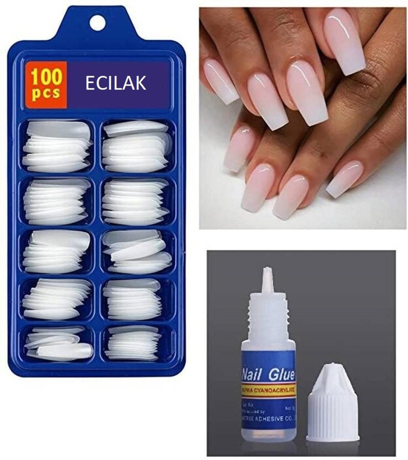 ECILAK Best Artificial Nails Pack of 100 White