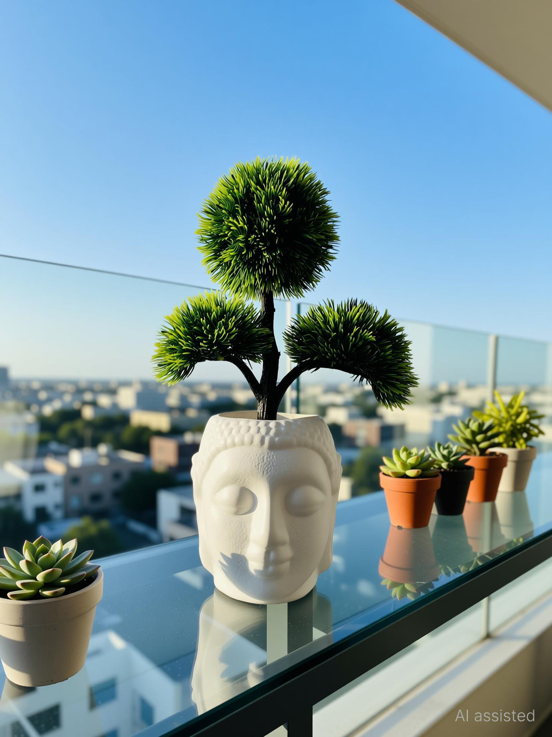 Ductor Ductor Bonsai Wild Artificial Plant with Buddha Pot (32 cm, Green) Bonsai Wild Artificial Plant with Pot