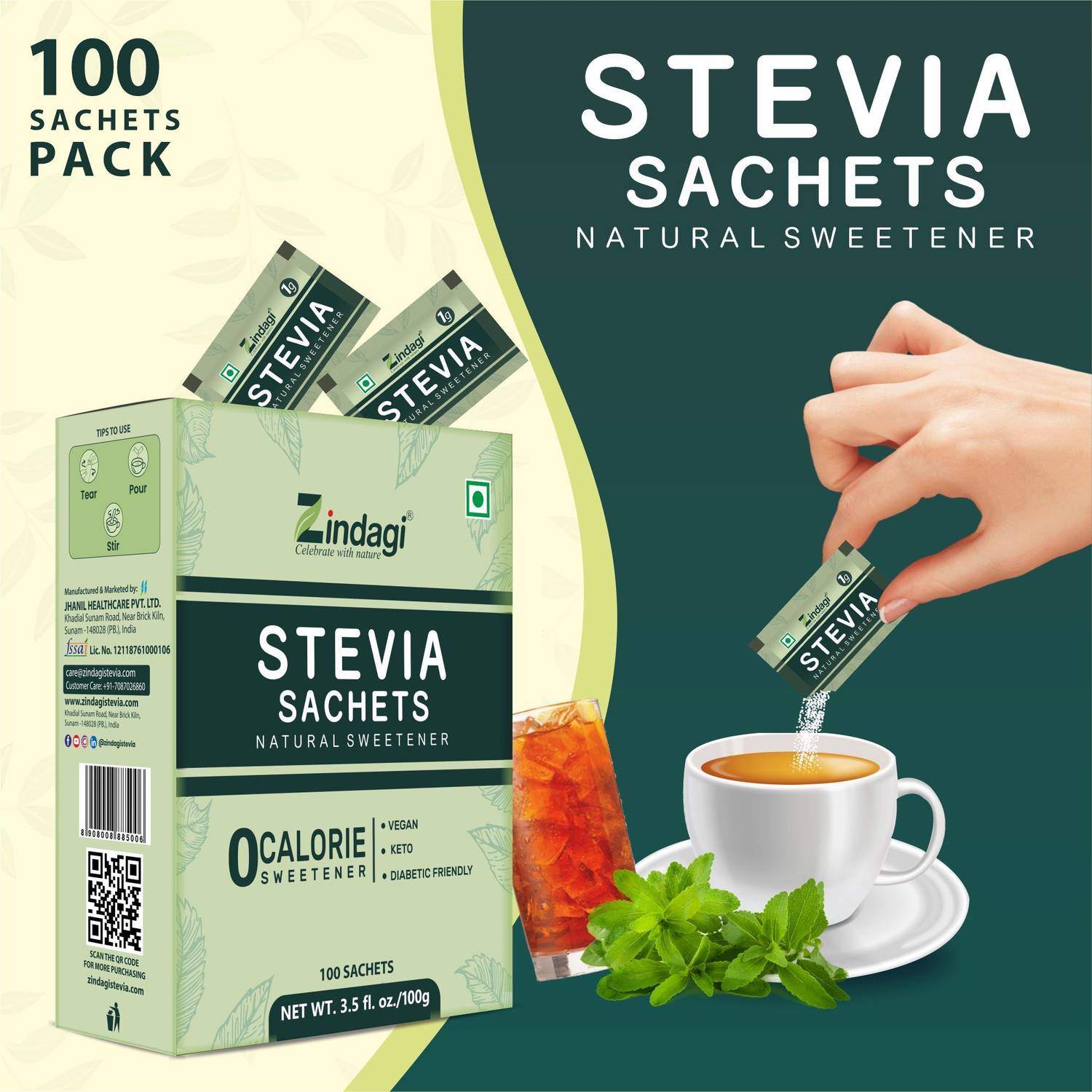 Zindagi Stevia Extract Sachet 100% Natural Sugarfree - Image 4