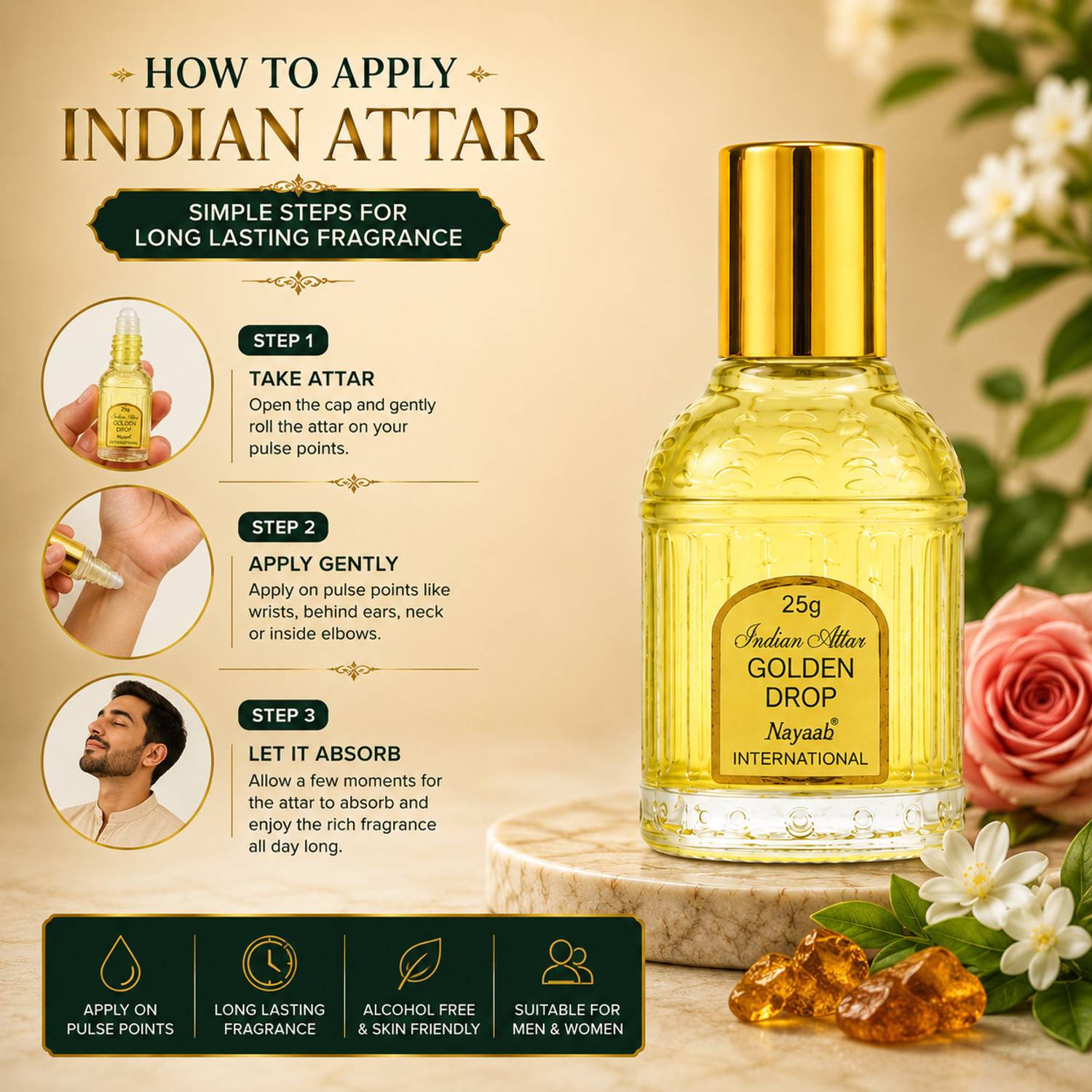 Nayaab International Golden Drop Floral Attar Pack of 2 - Image 4