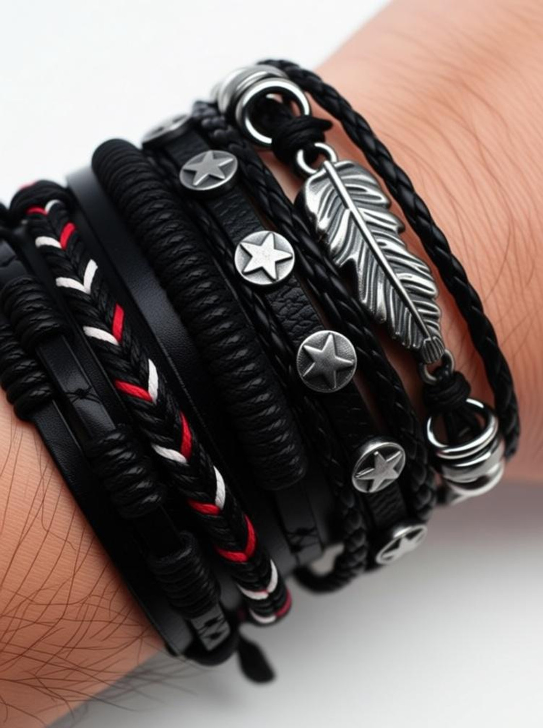 Vendsy Leather Silver Coated Bracelet