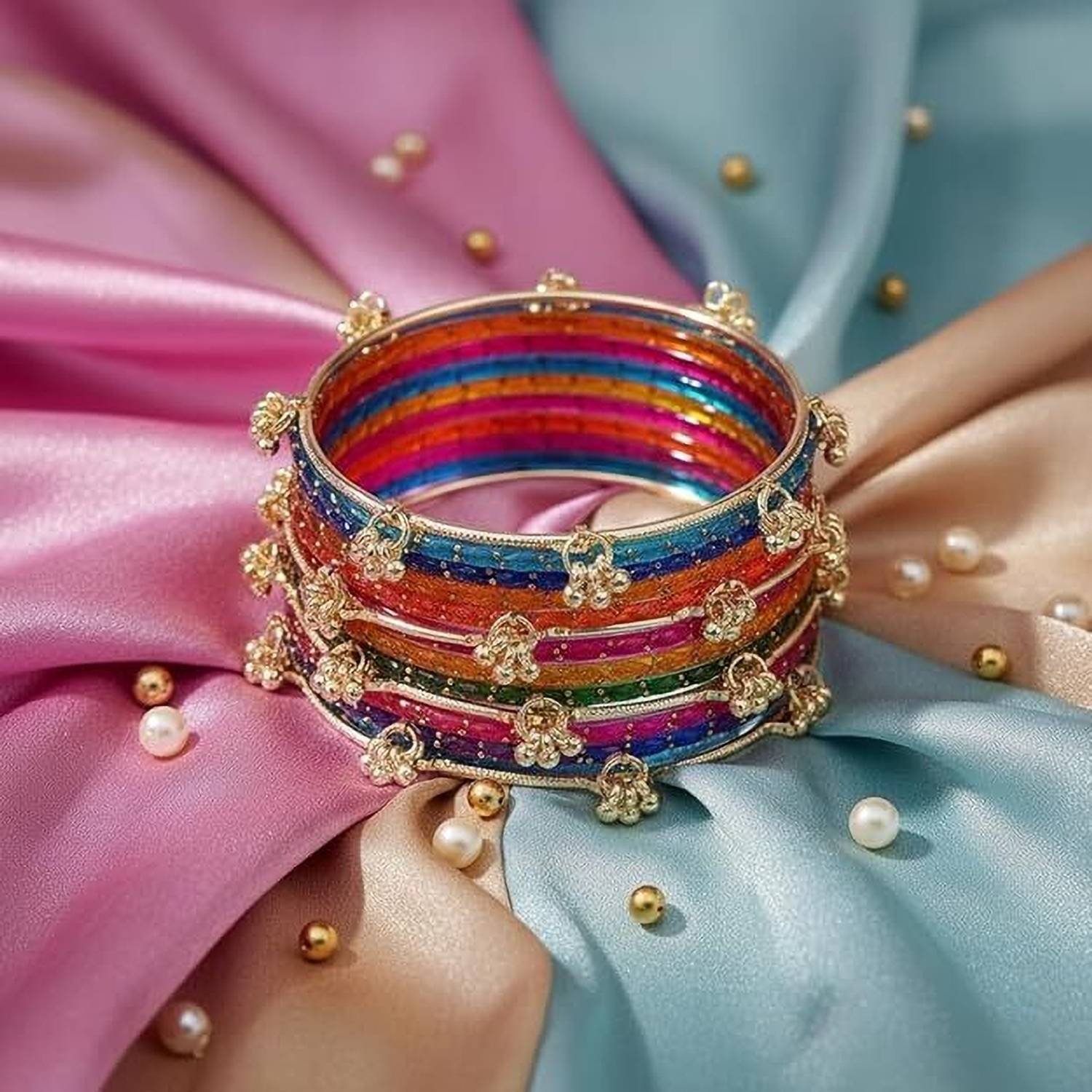 Shriji Glass Pearl Bangle White - Image 3