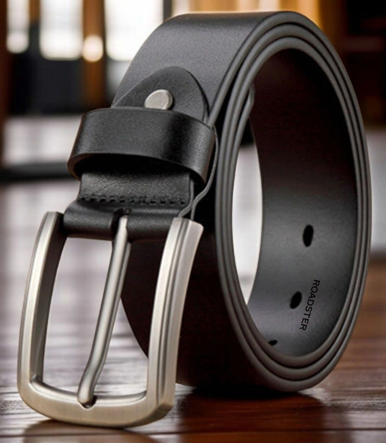Roadster Men Formal Black Genuine Leather Belt