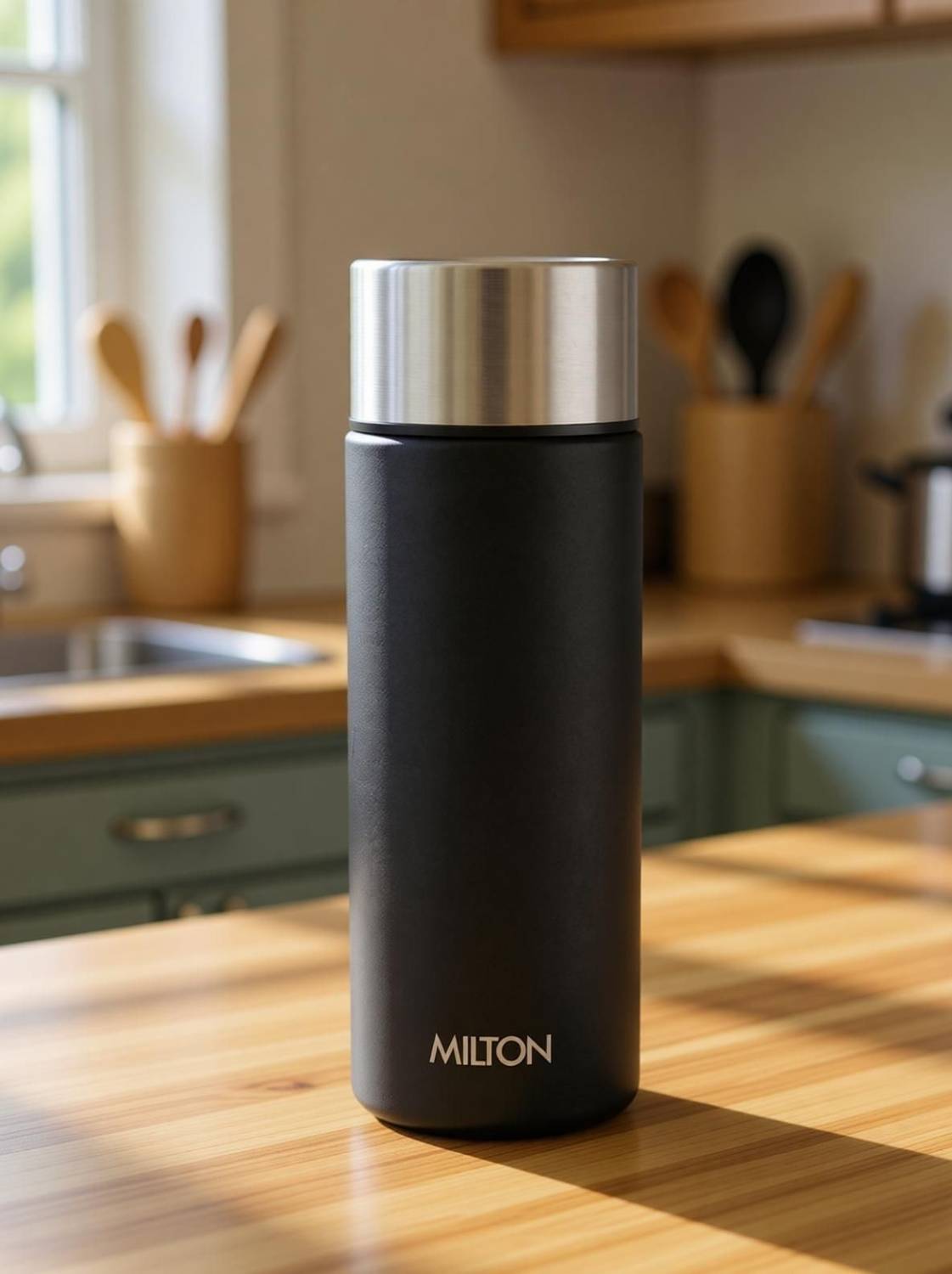 MILTON Glide 1000 Stainless Steel Water Bottle, Black, 1000 ml - Image 2