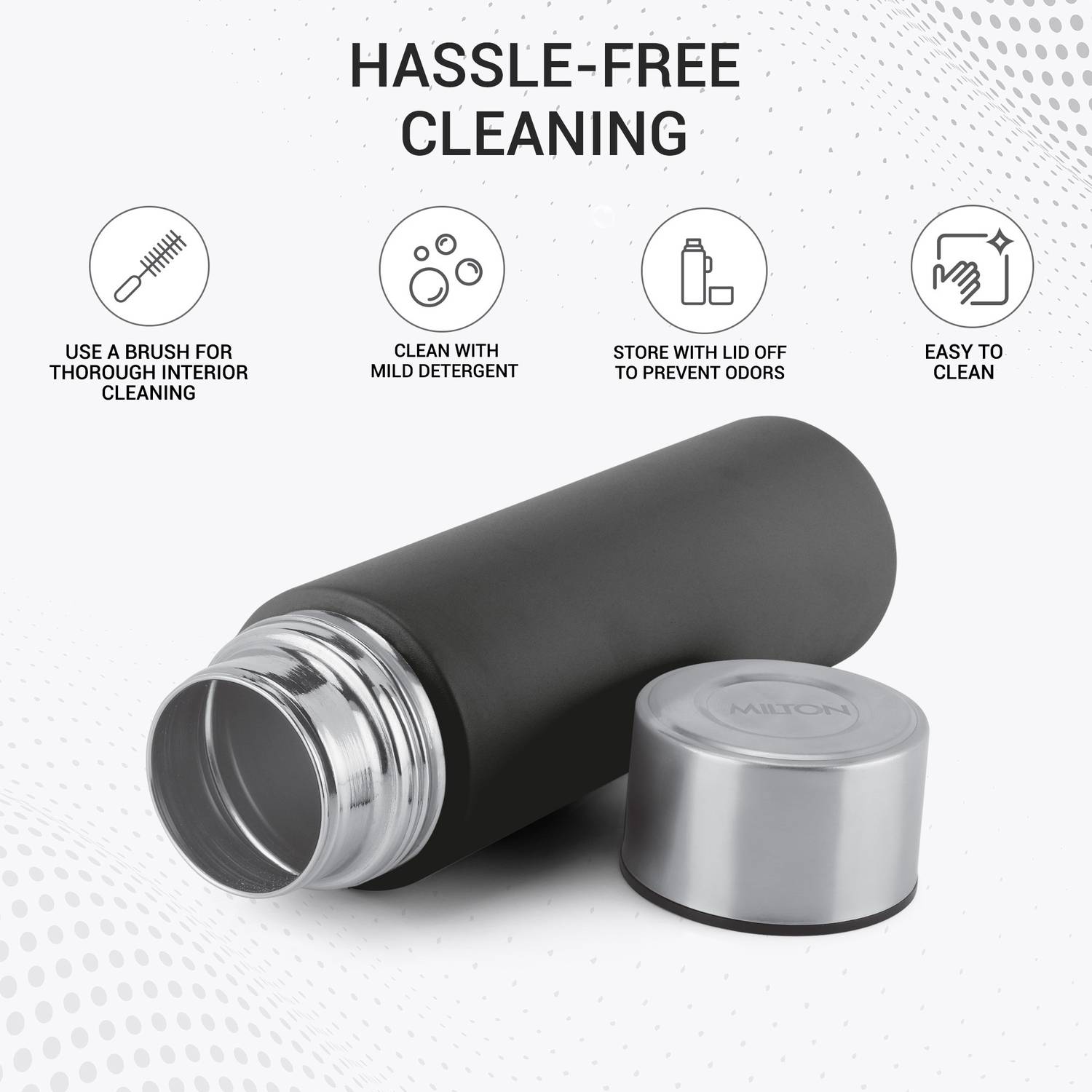 MILTON Glide 1000 Stainless Steel Water Bottle, Black, 1000 ml - Image 3