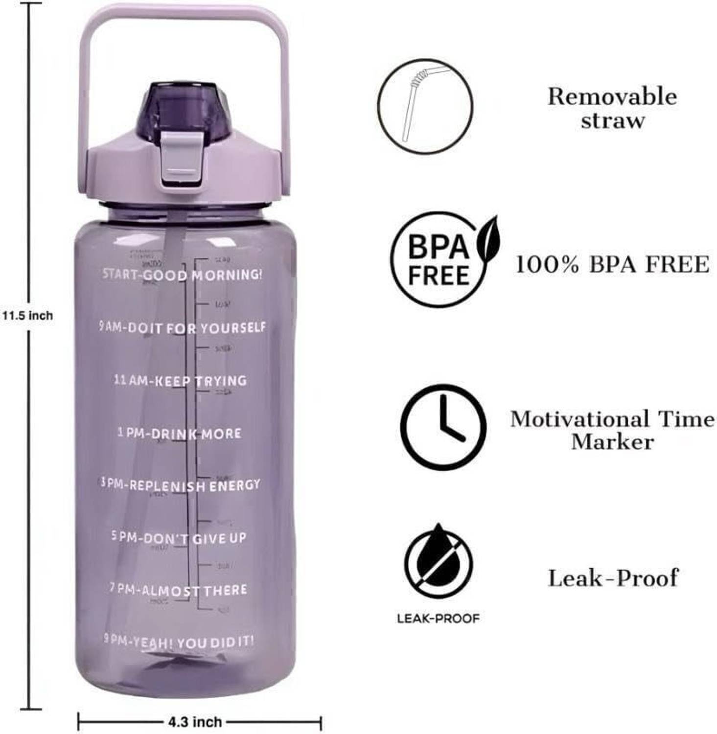 Gcrox 2L Motivational Water Bottle with Straw Pack of 1 - Image 2