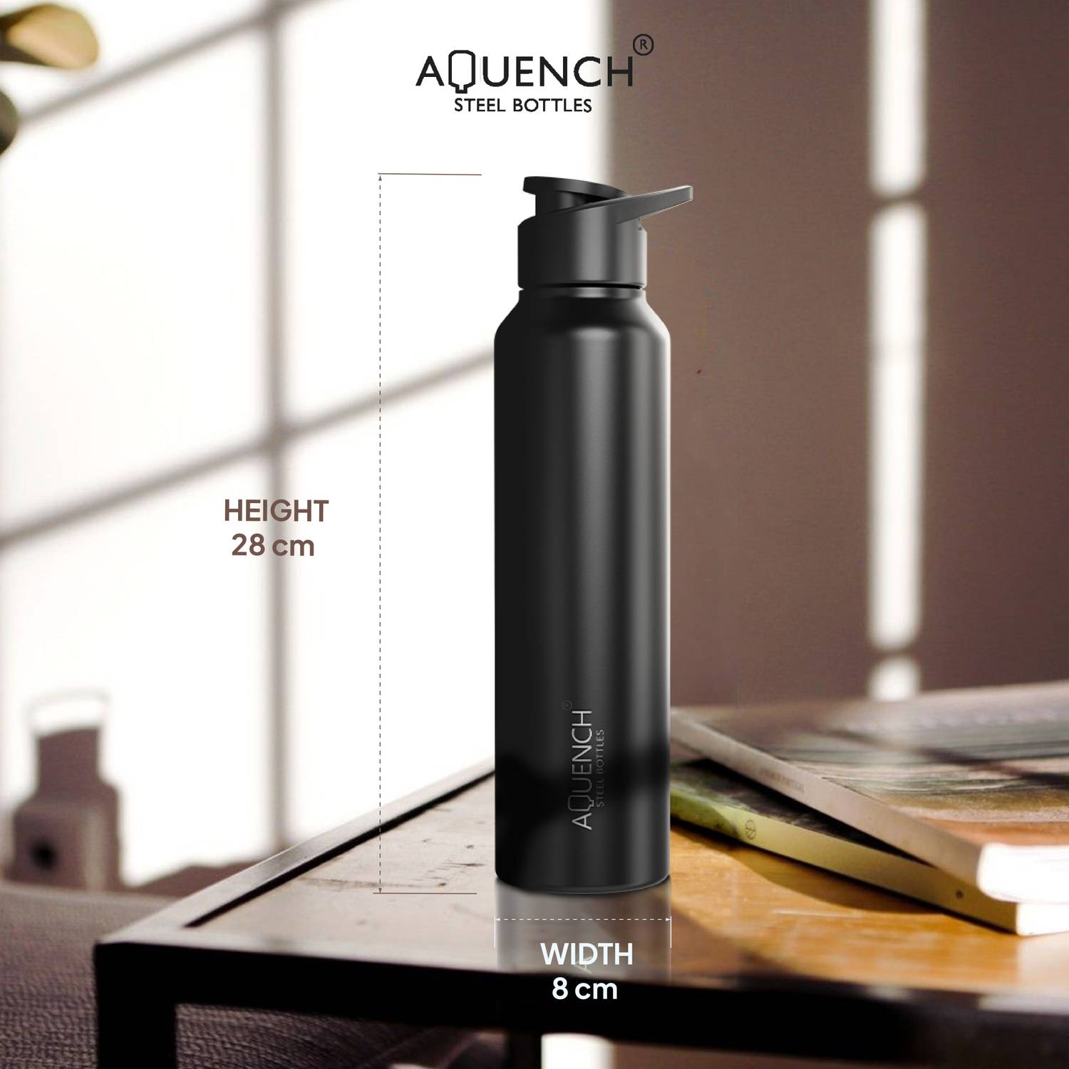 AQUENCH 1L Black Stainless Steel Water Bottle - Image 5