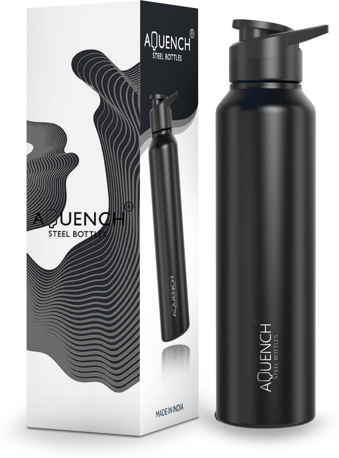 AQUENCH 1L Black Stainless Steel Water Bottle - Image 1