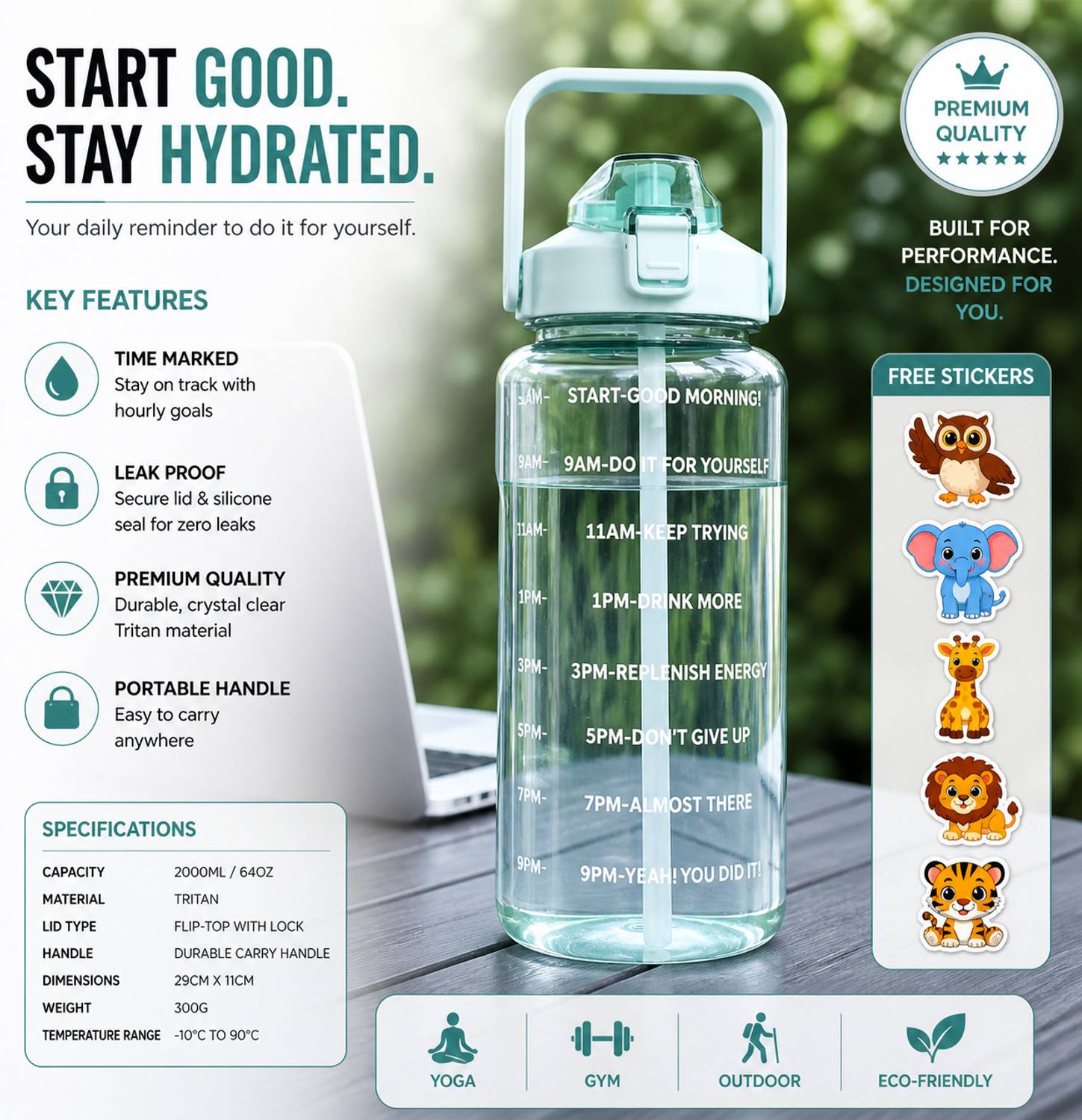 Cronus Motivational Bottle 2000 ml Plastic Pack of 1