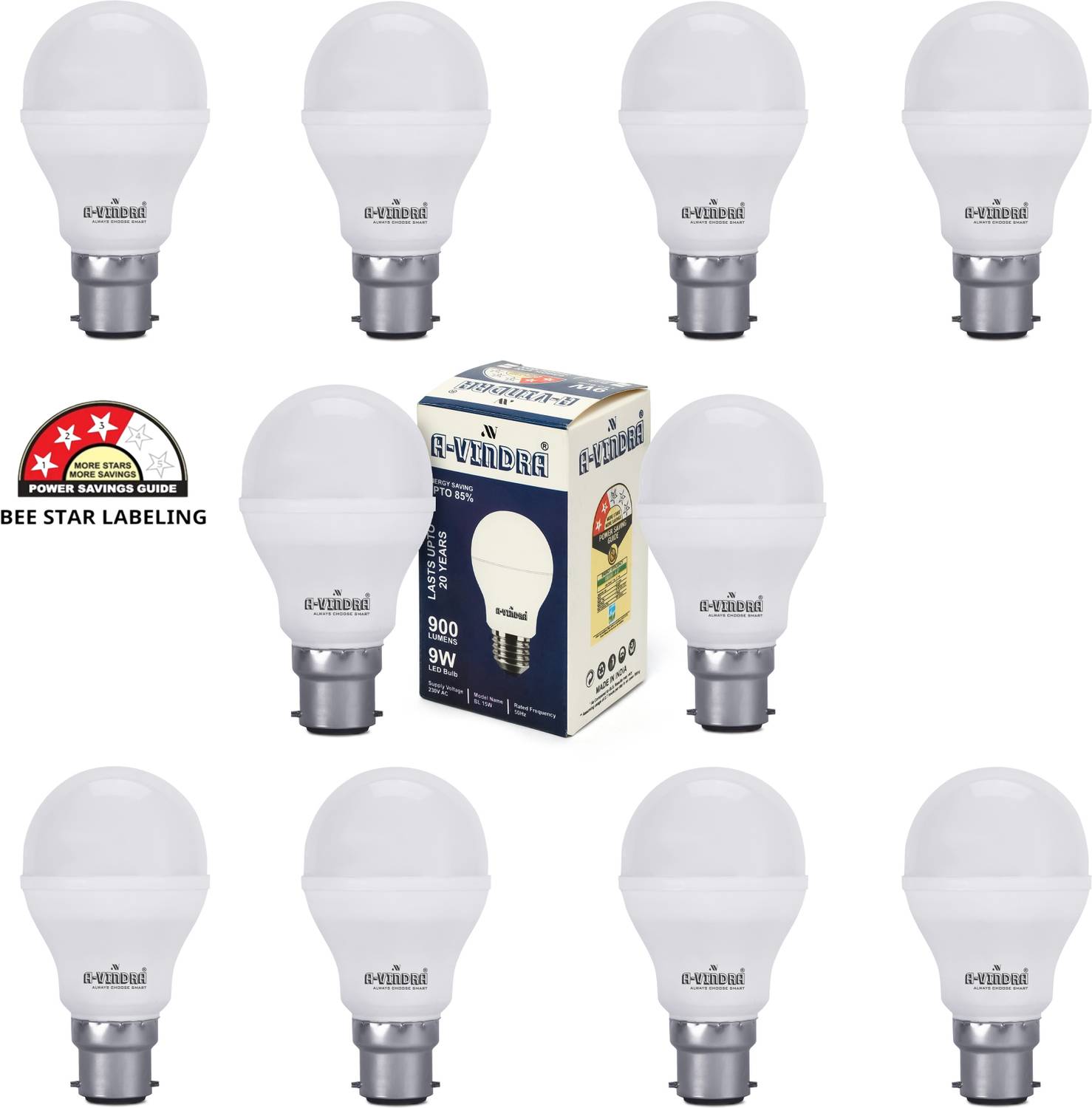 AVINDRA 9 W Round B22 LED Bulb