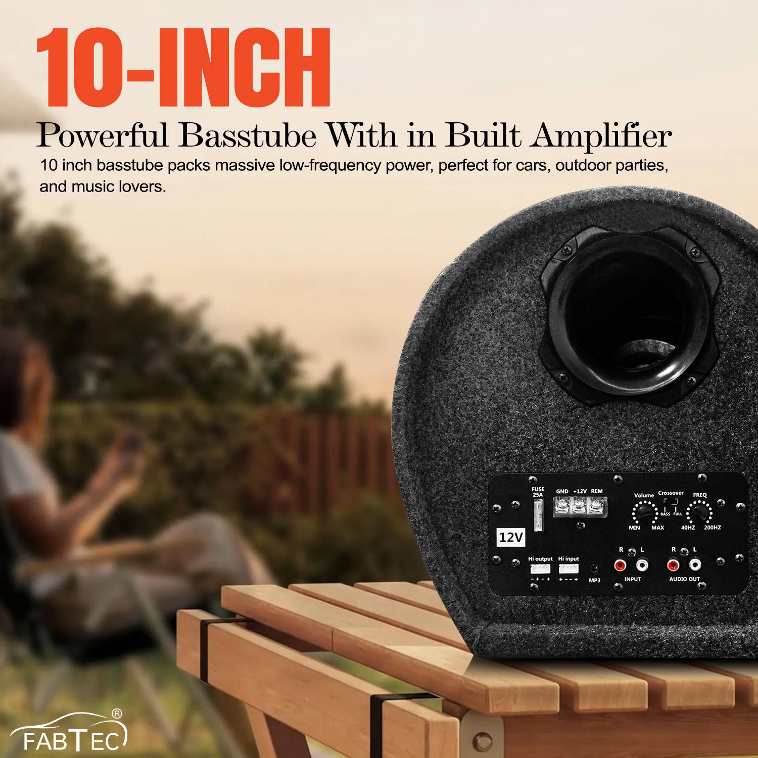 FABTEC 10 Inch Grey Car Subwoofer with Amplifier - Image 2