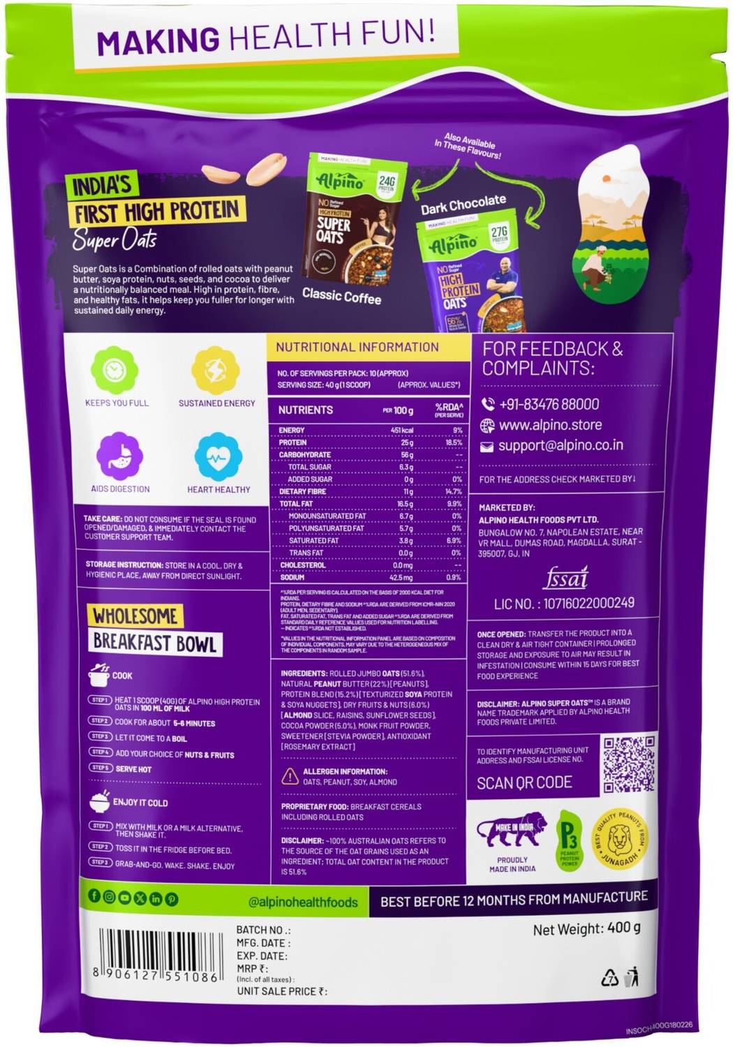 ALPINO 25g High Protein Super Oats Chocolate - Image 2