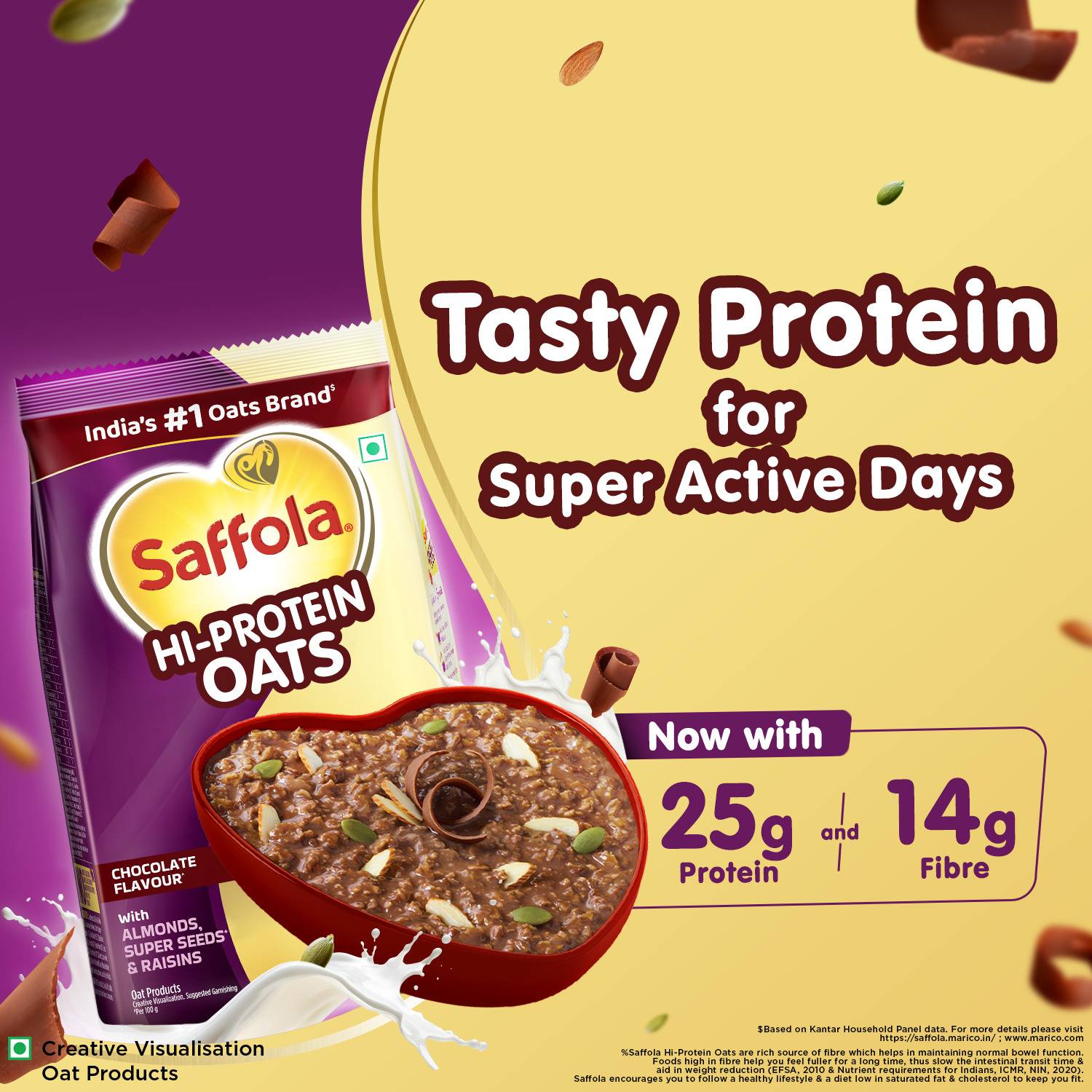 Saffola Hi-Protein Oats, 25g, with Almonds, Raisins, & Super Seeds - Image 2