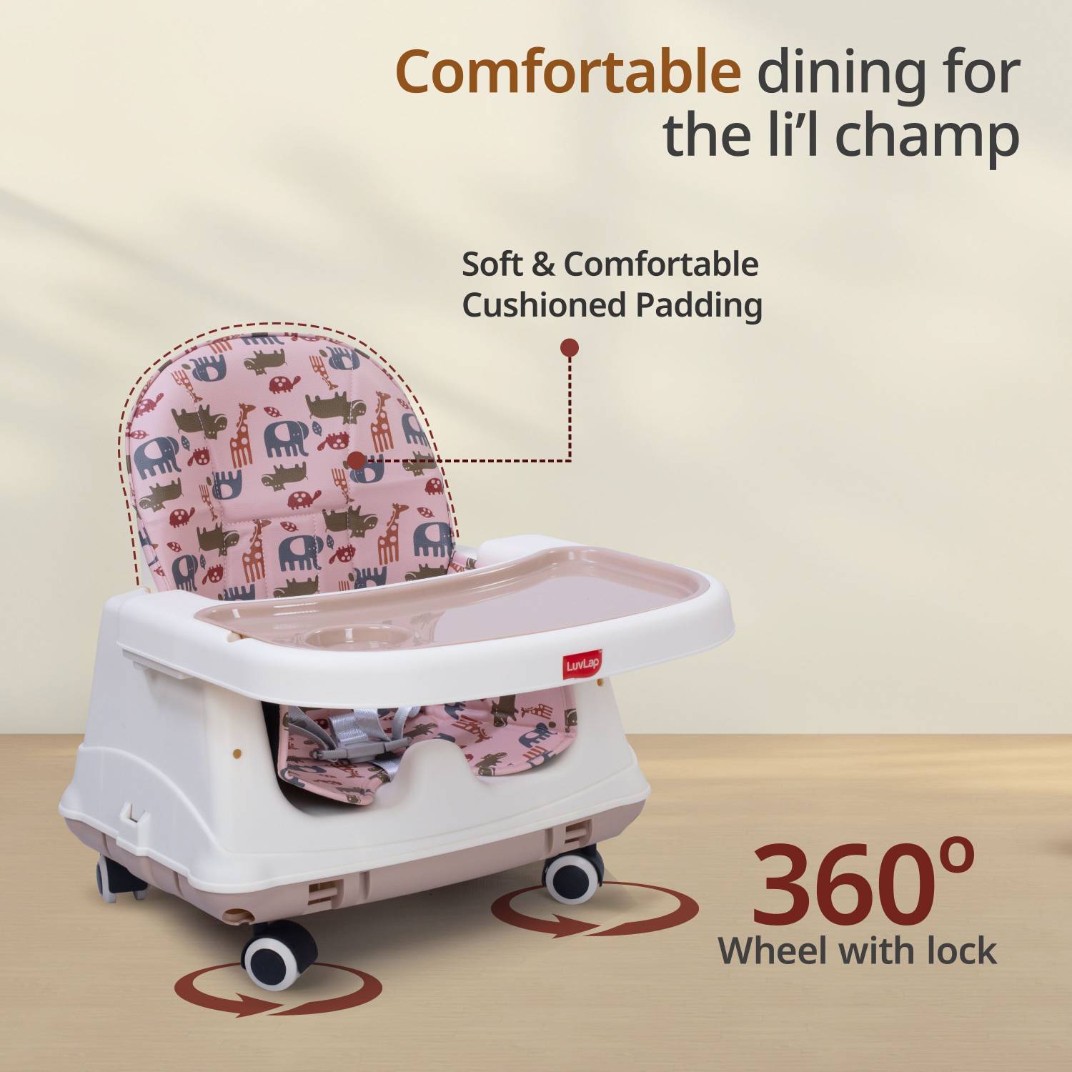 LuvLap High Chair with Wheels, 3 Height Adjustments - Image 4