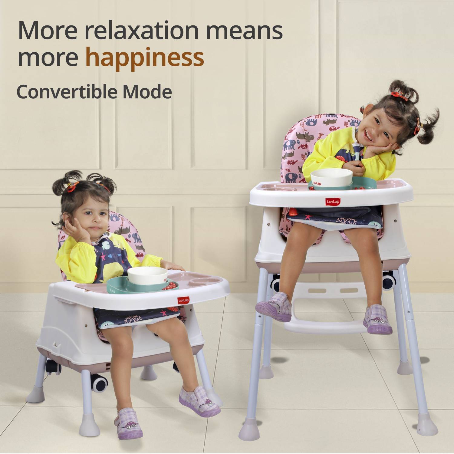 LuvLap High Chair with Wheels, 3 Height Adjustments - Image 3