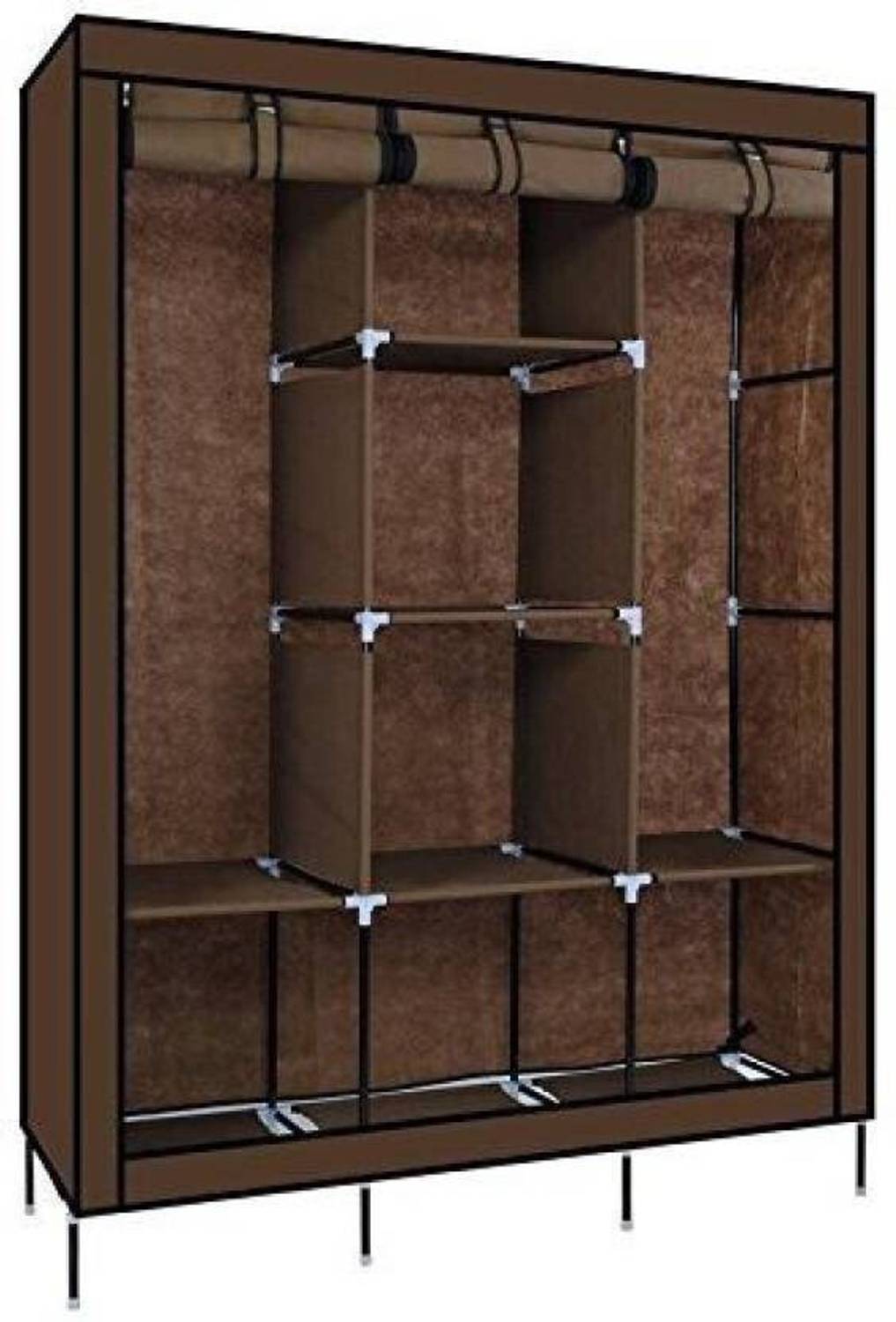 MEZIRE 3-Door Foldable Wardrobe, 8 Racks, Brown - Image 4