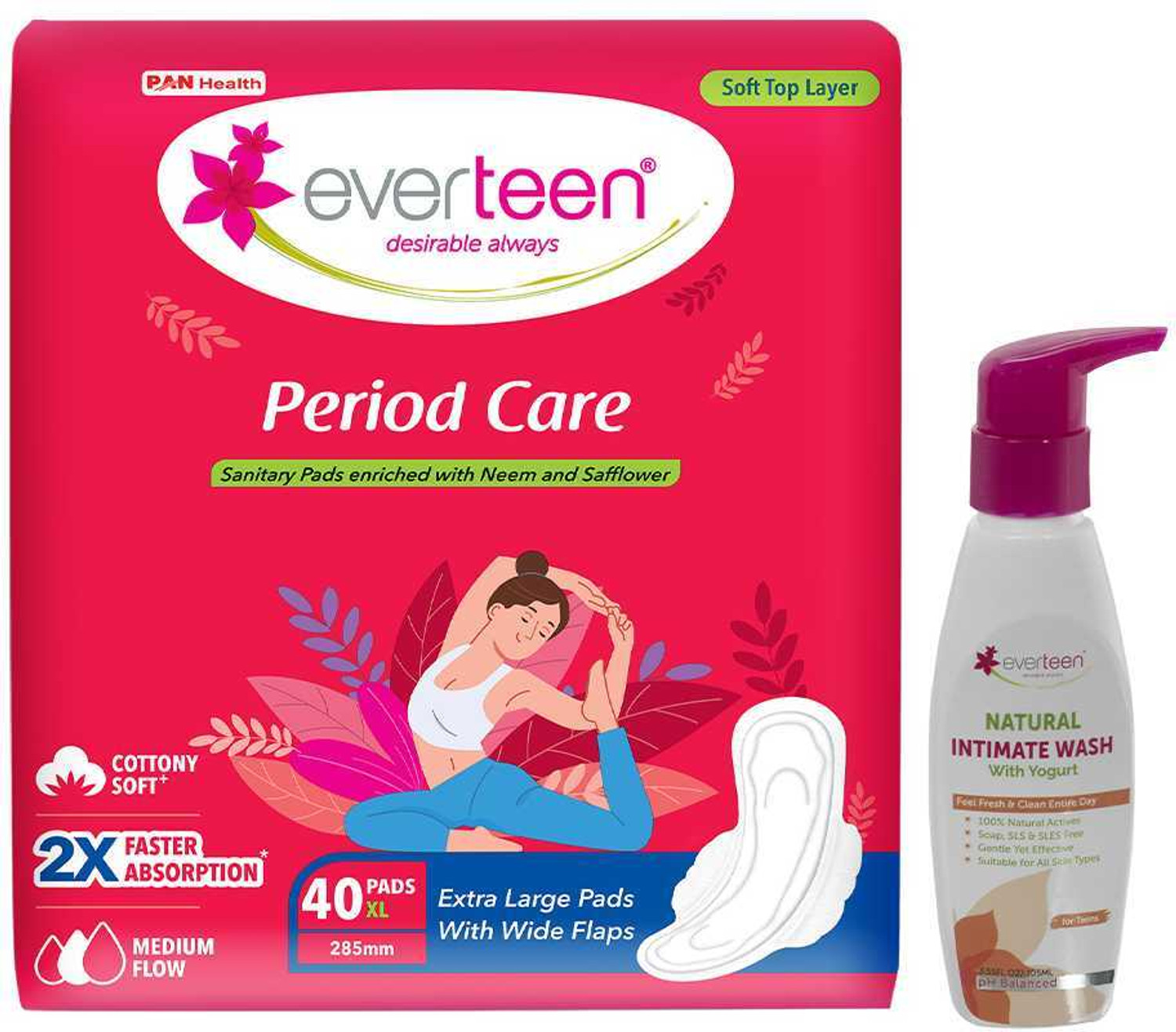 everteen everteen Period Care XL Soft 40 Pads and Yogurt Intimate Wash 105ml