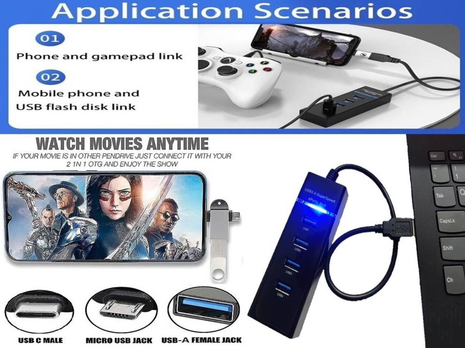ANJO Gaming Combo Set with Keyboard, Mouse, Mouse Pad, USB Hub, OTG - Image 4