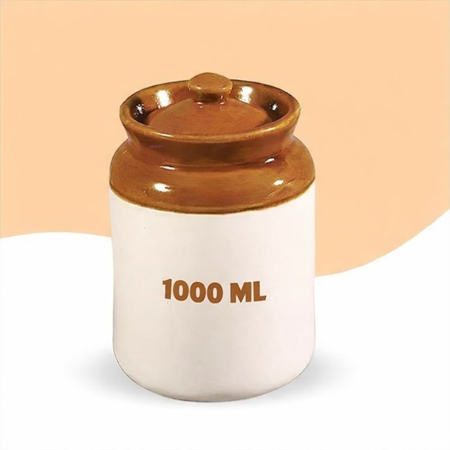 b7 creations Pack of 1 Ceramic Pickle Jar - 1000 ml Brown