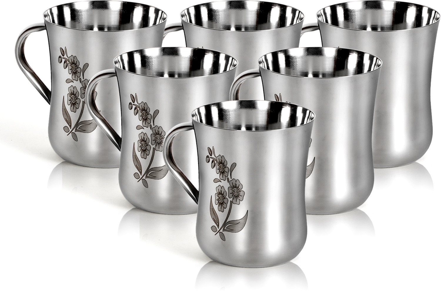 Q4S Pack of 6 Stainless Steel Floral Design Print Coffee and Tea