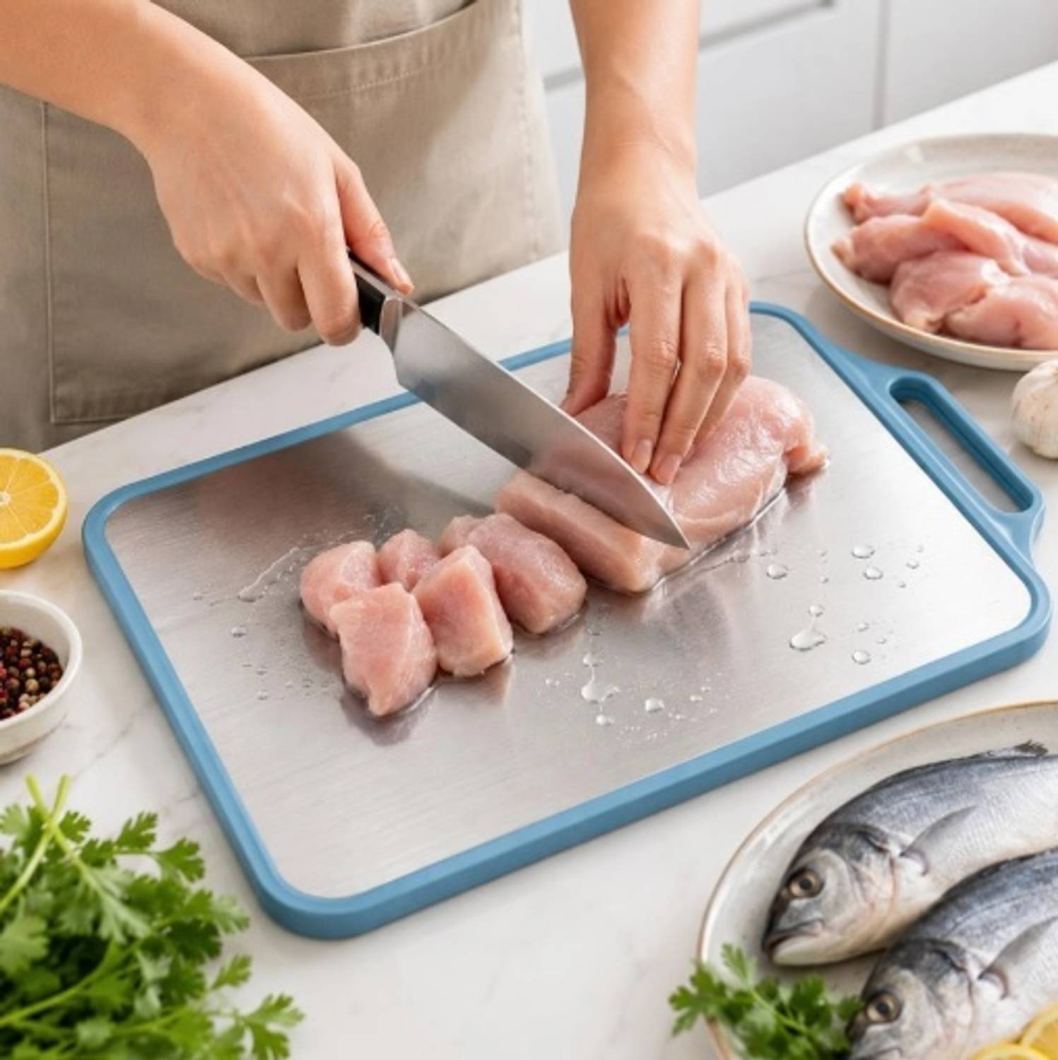 LeonAntique Stainless Steel, Wooden Cutting Board - Image 4