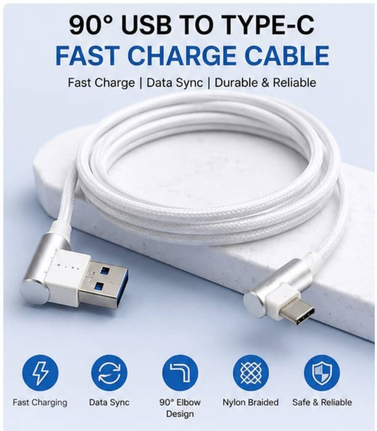 VYNTRONICS 1m USB A to Type C Fast Charging Cable - Image 1