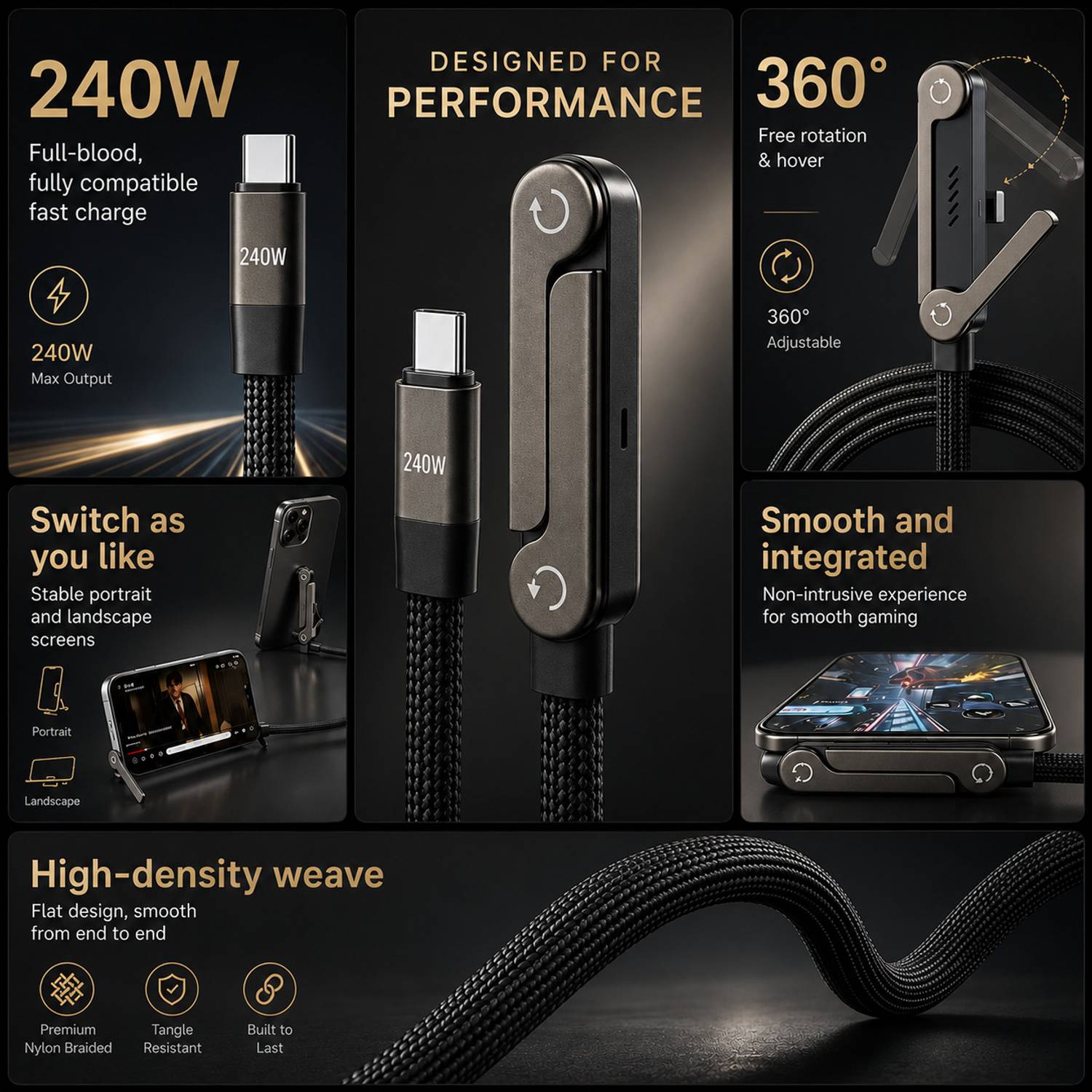 NS WORLD 240W Type C Fast Charging Cable with Stand - Image 2
