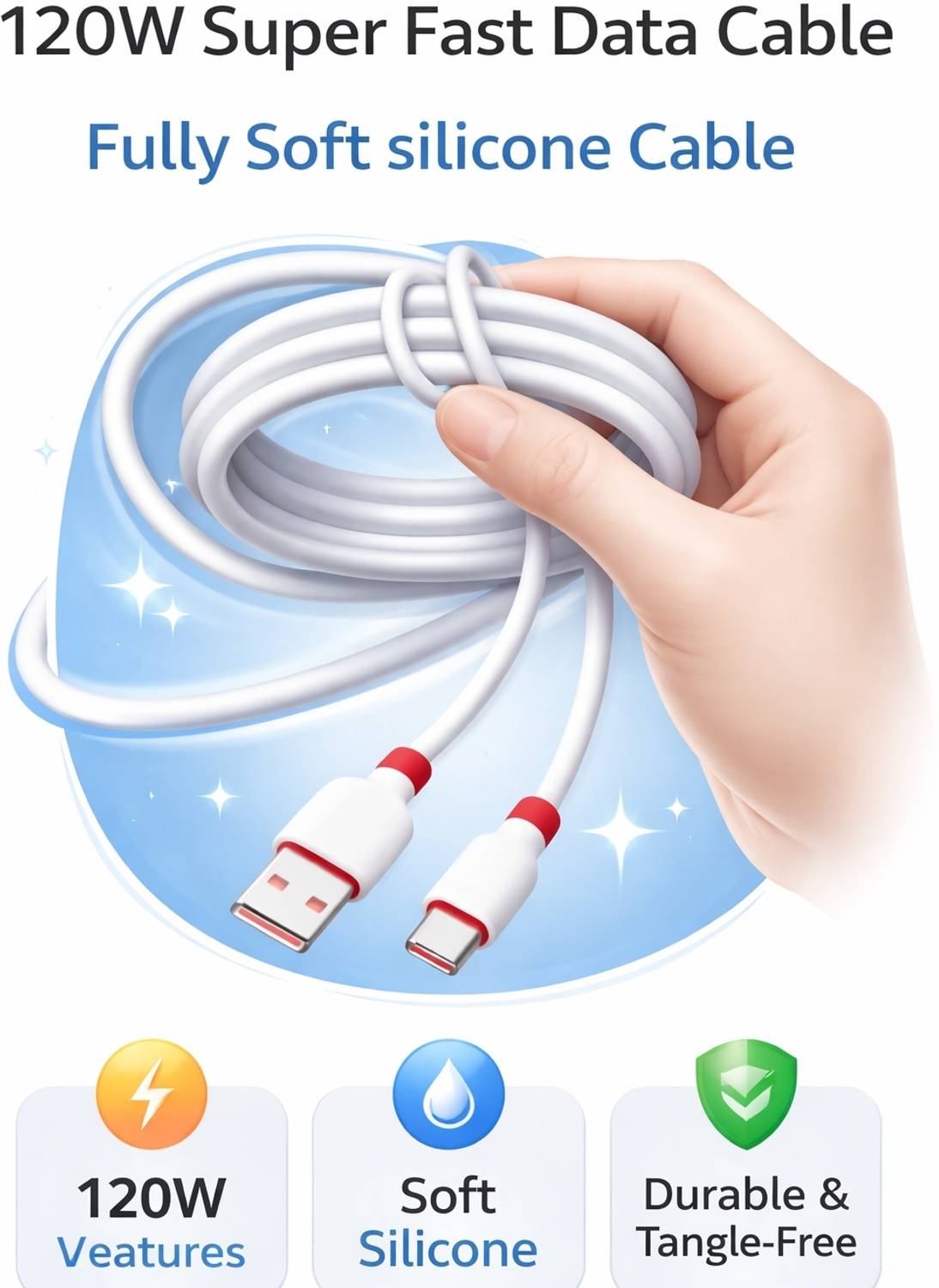 cenoda 1m 120W Type-C Charging Cable - Image 3