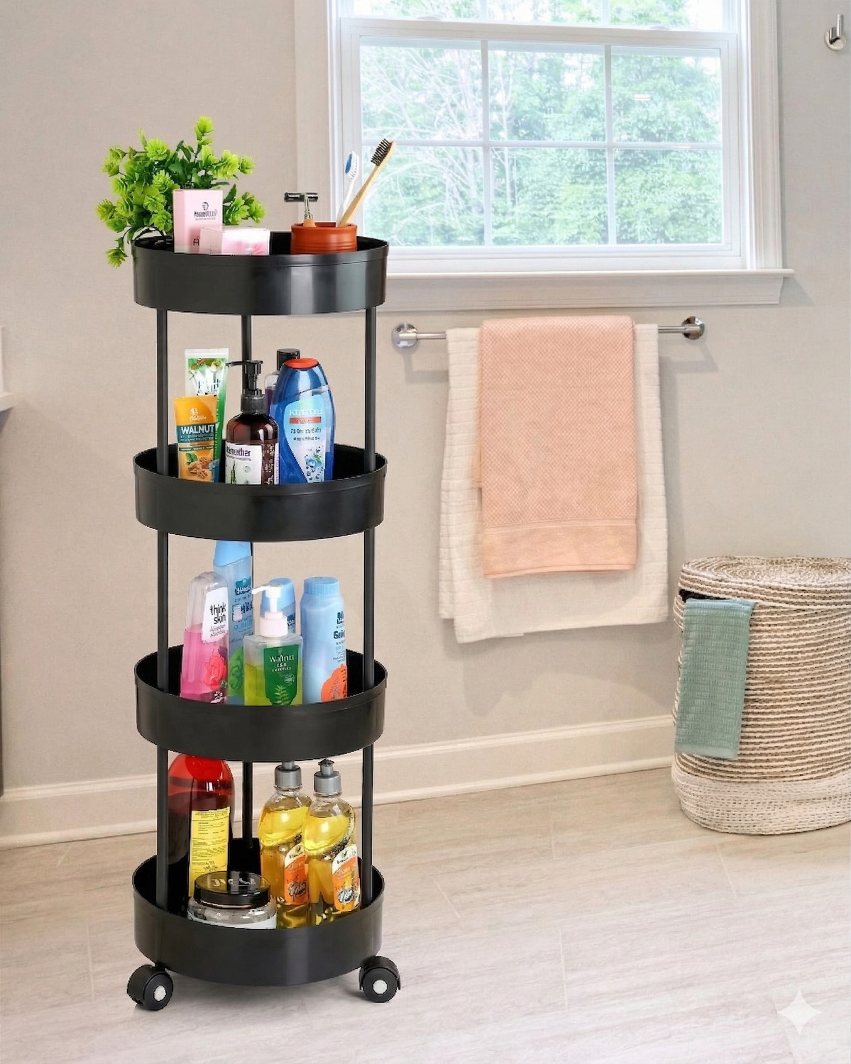 TOOBIL 4 Compartments PLASTIC Round Shape Storage Trolly Platsic