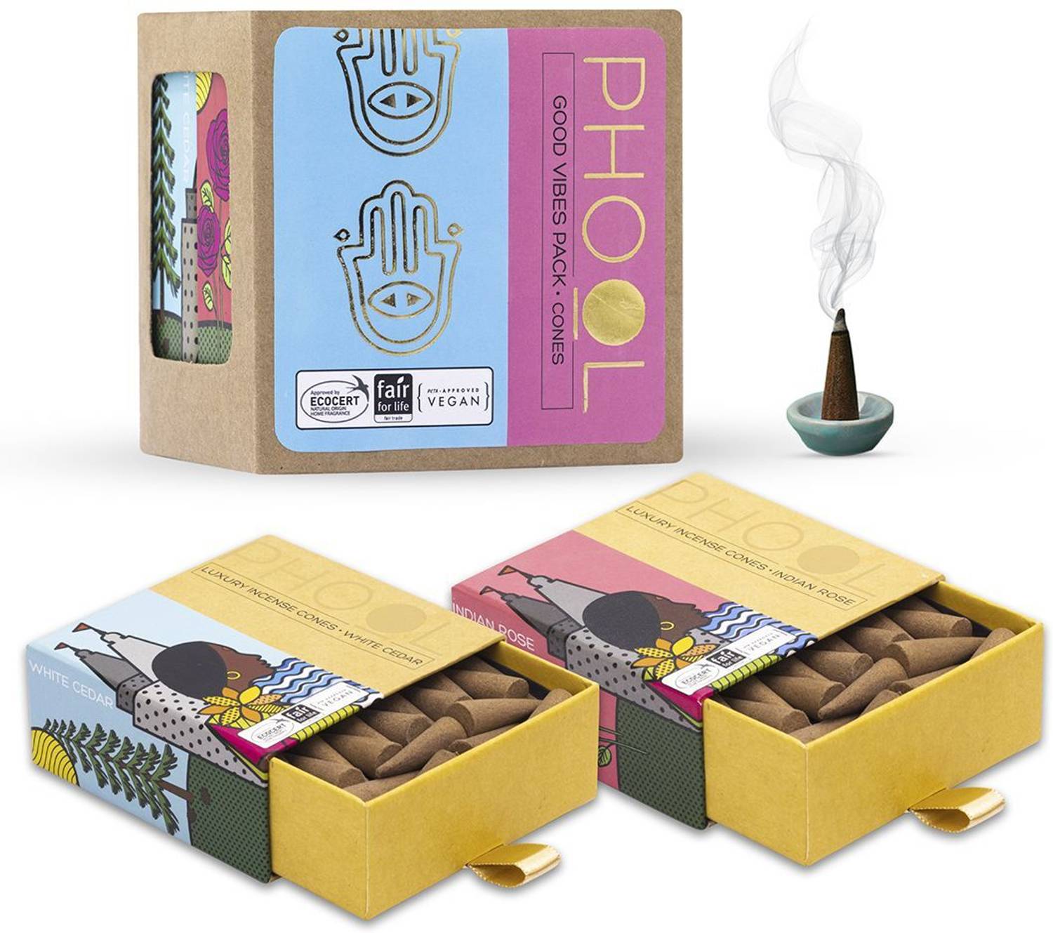 Phool Goodvibes Indian Rose & White Cedar Combo|Sticks for Pooja Floral Dhoop