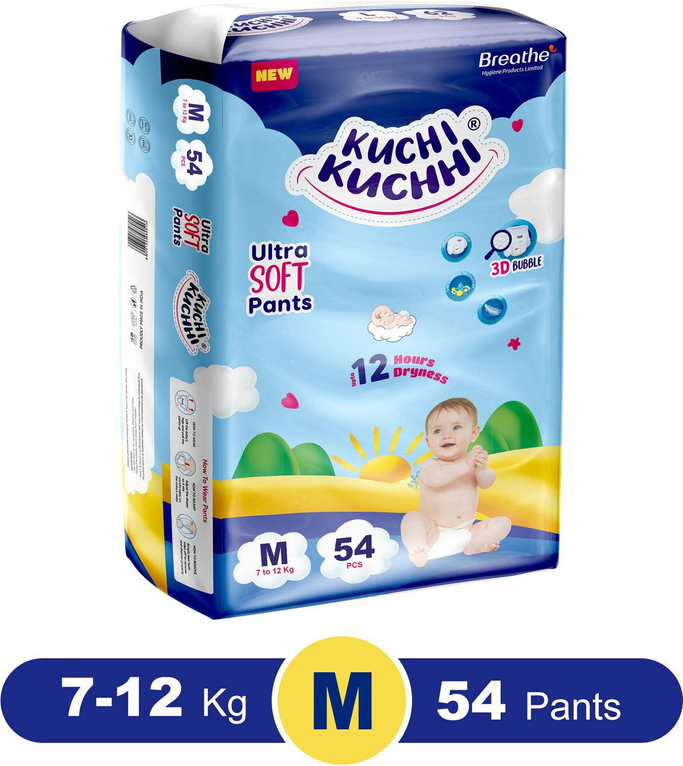 KUCHI KUCHHI Premium super soft baby diaper with a 3D bubble top. - M