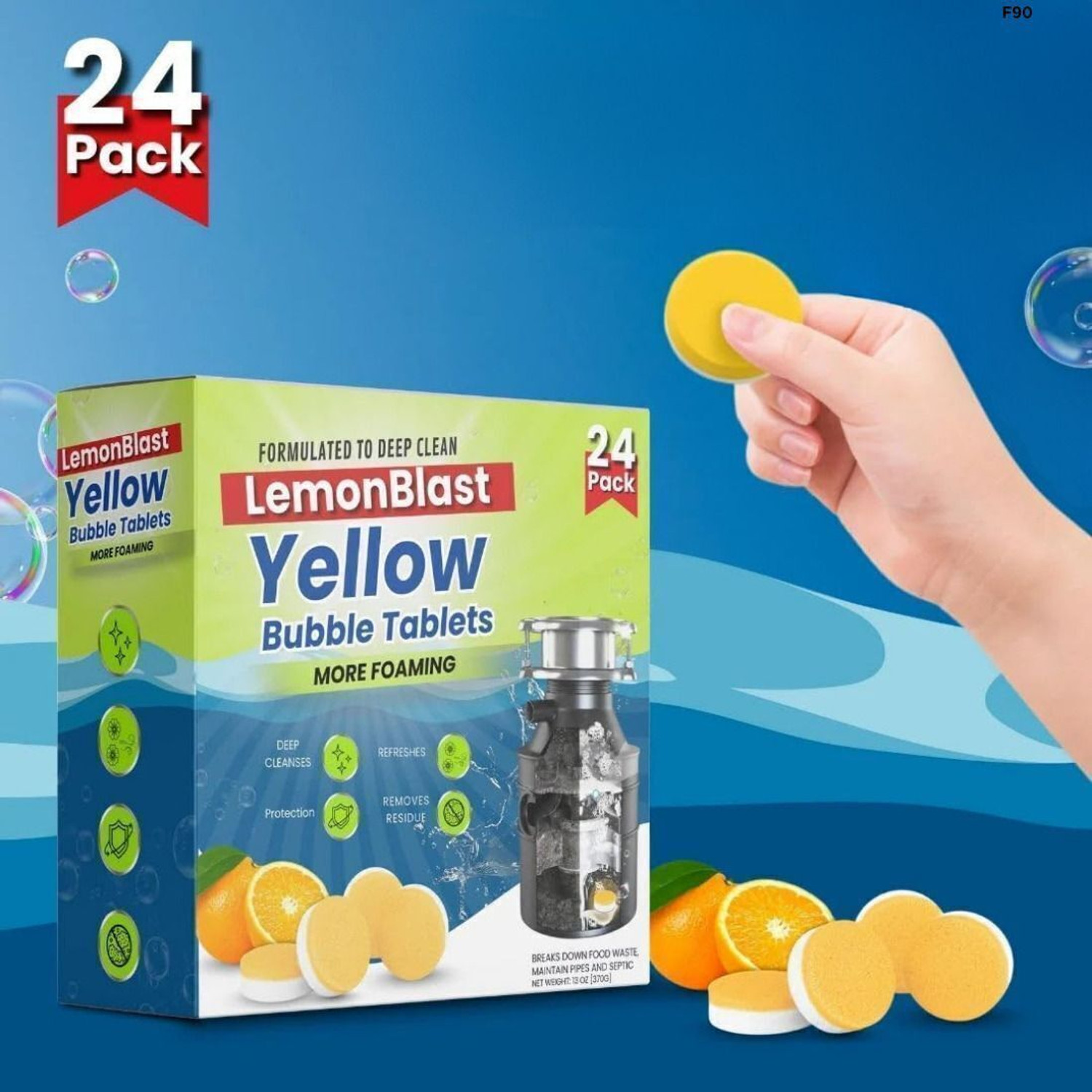 BOOCOAL Lemonblast Yellow Bubble Tablets Sink Cleaner Tablet Compact And Easy To Store Crystal Drain Opener