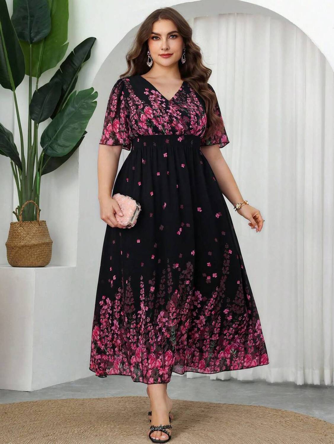 Nautiful Women Gown Black, Pink Dress