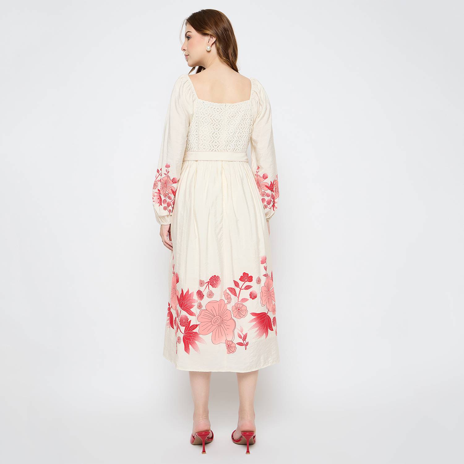 MADAME Women Fit and Flare Beige Midi Dress - Image 2