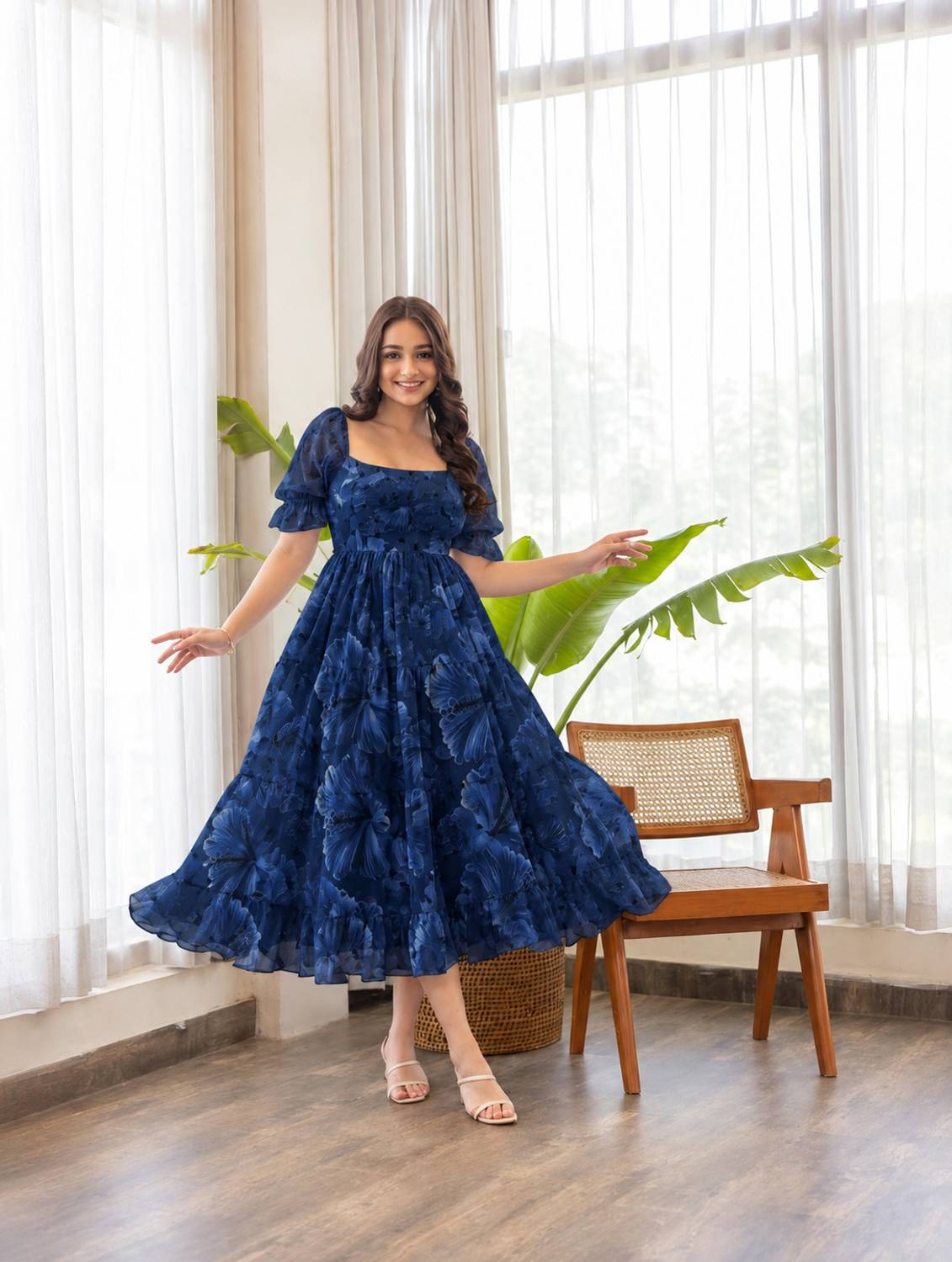 Nautiful Women Fit and Flare Dark Blue Dress
