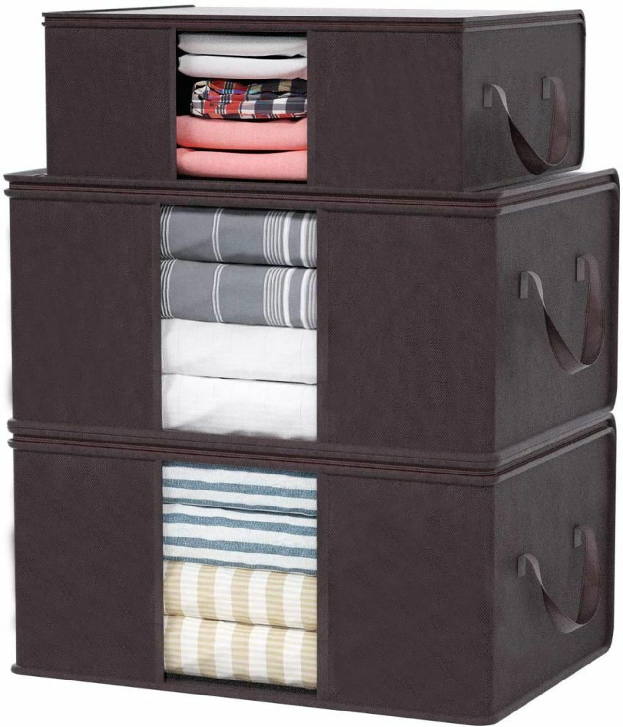 IMCREATIONS Combo Of 3 Underbed Storage Bag With Side Handles, Organizer Blanket Cover with a large Transparent Window Storage Organizer Blanket Storage Bag for Wardrobe