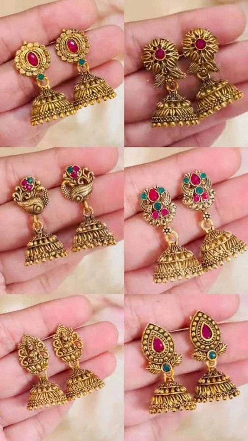 Flaring Crystal Brass Jhumki Earring, Stud Earring