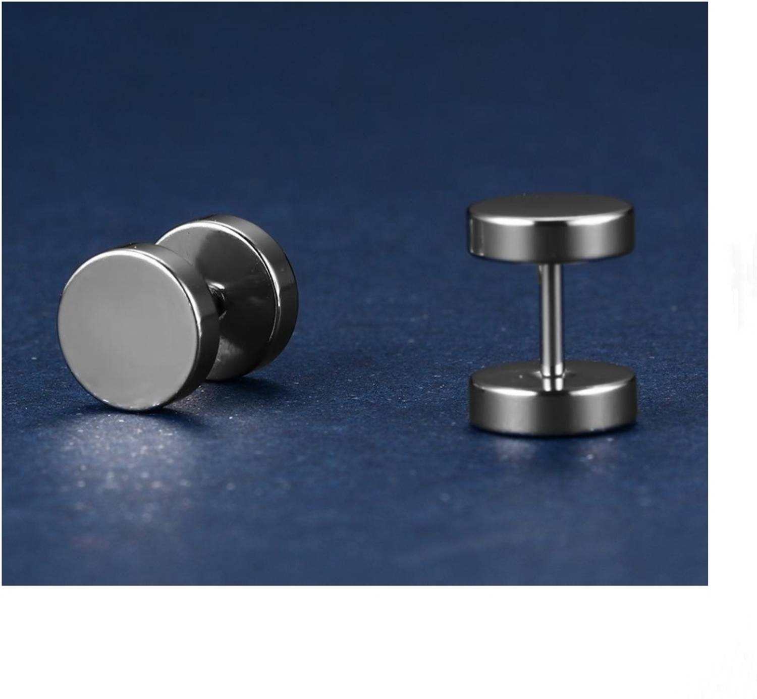 Shree Ju Silver Round Barbell Dumbbell Earring - Image 2