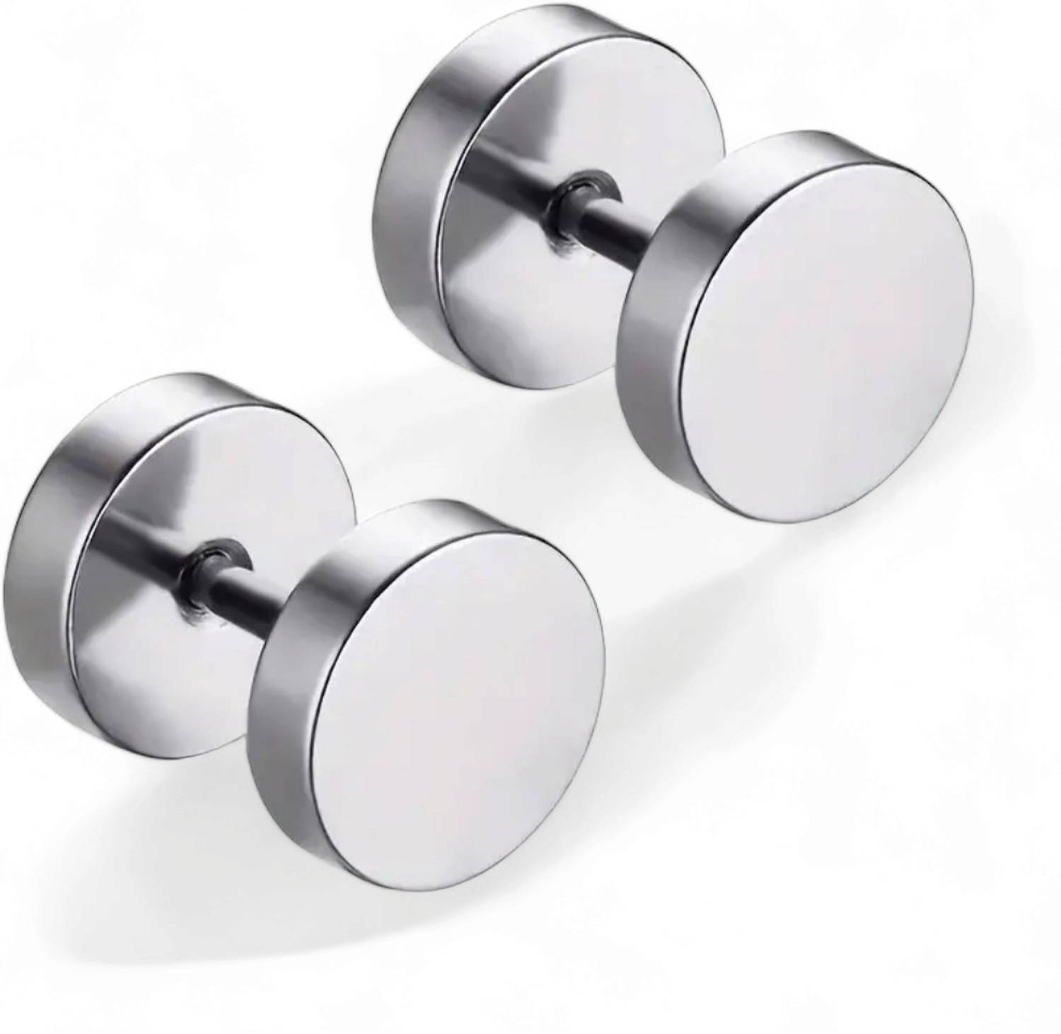 Shree Ju Silver Round Barbell Dumbbell Earring